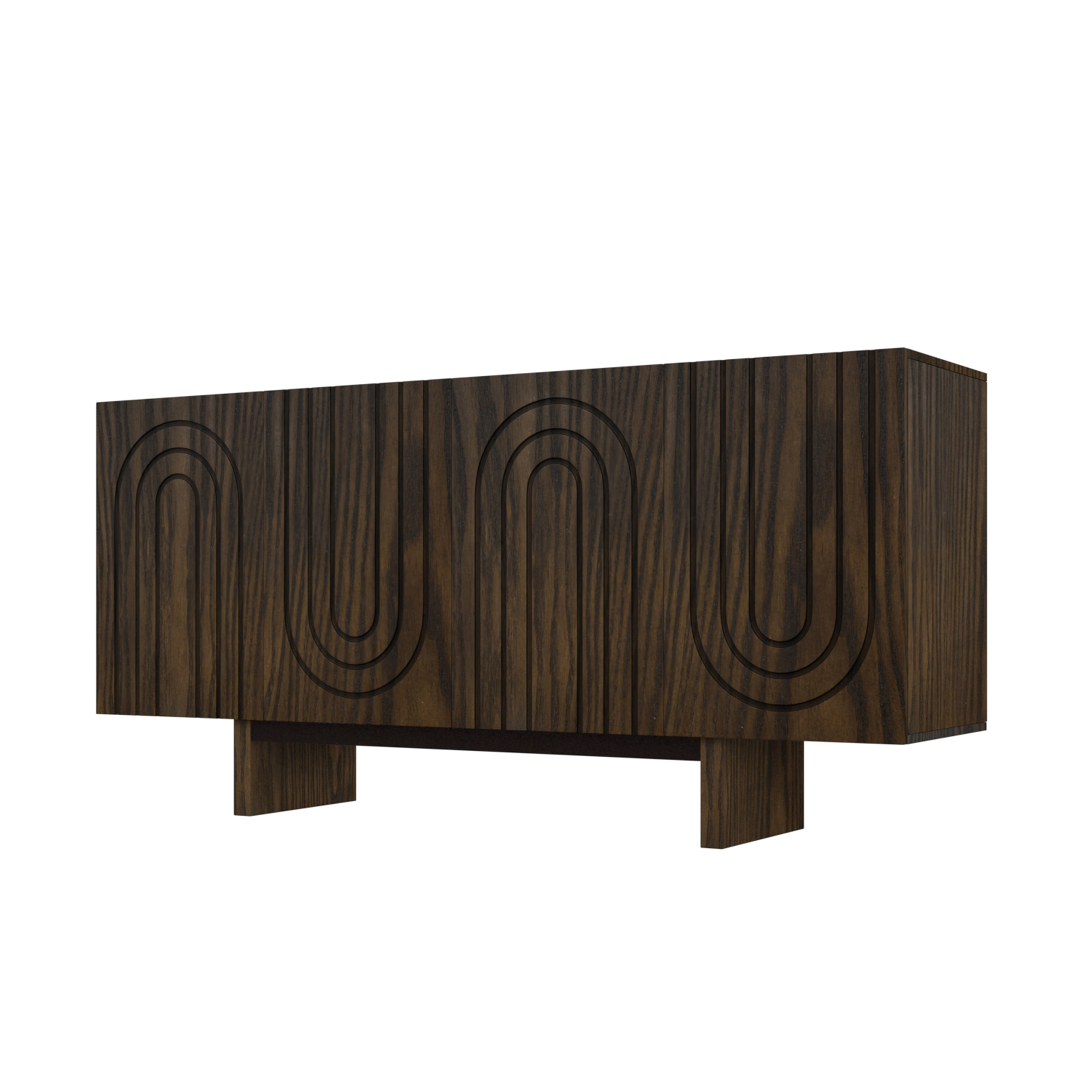 Dark Brown/White 4-Door 62.99 in. Wood Grain Buffet Sideboard with MDF Legs For Living Room, Foyer and Kitchen-Dining Room
