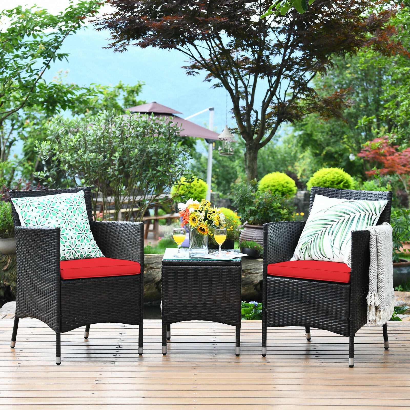 Mondawe 3 Pcs Outdoor Rattan Wicker Furniture Set-Mondawe