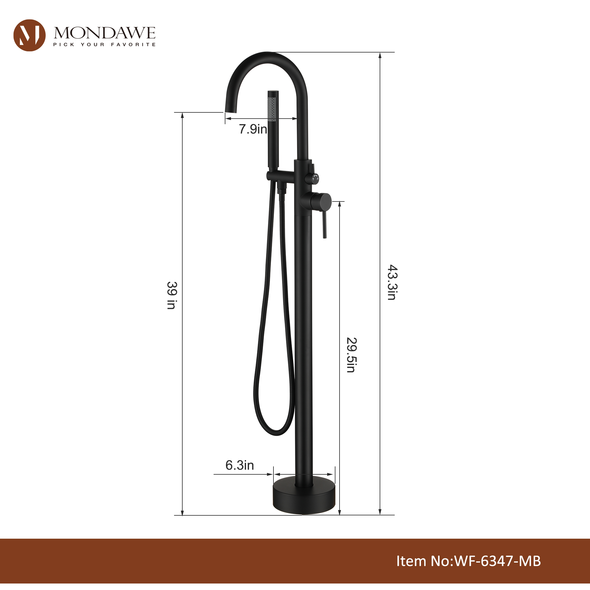 Mondawe Freestanding Shower Head For Matte Black Bathtub Faucet With Solid Brass Body-Mondawe