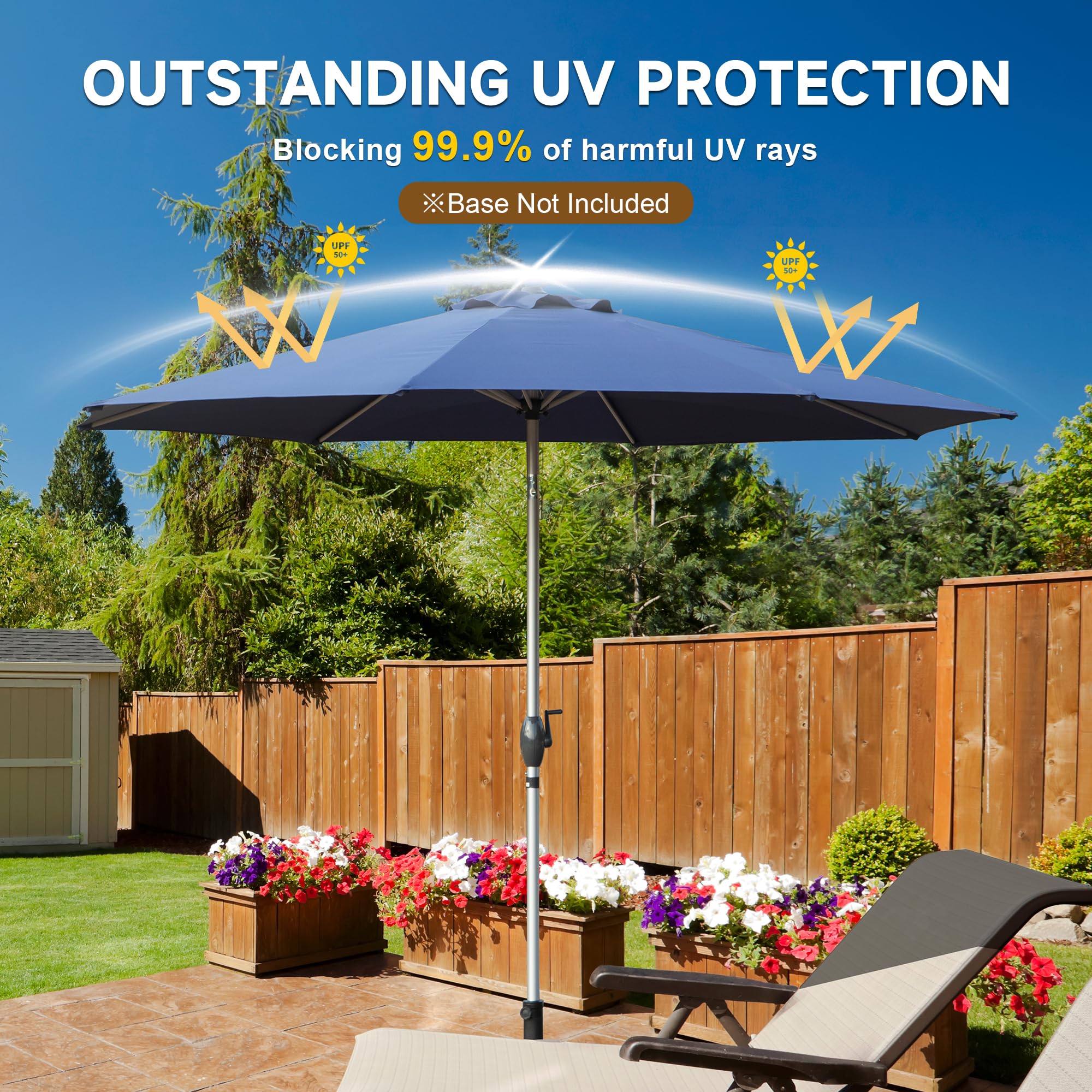 9FT Patio Umbrella, Outdoor Table Umbrella with Push Button Tilt and Crank, UV Protection Waterproof Market Sun Umbrella with 8 Sturdy Ribs for Garden, Deck, Backyard, Pool (Navy Blue/Brick red/Beige/Gray)