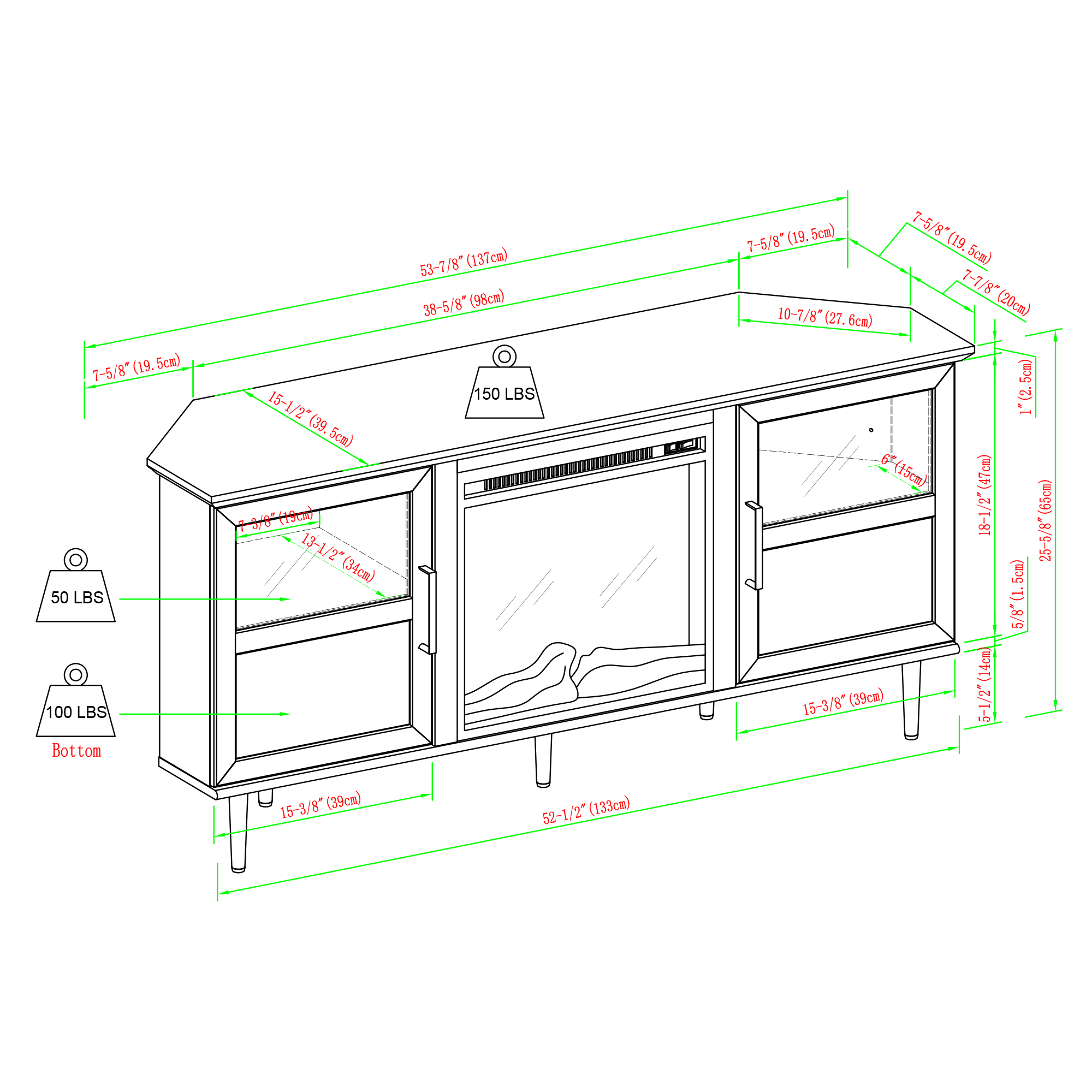 Modern Angled-Side Fireplace Corner TV Stand for TVs up to 10015” – Dark Walnut 