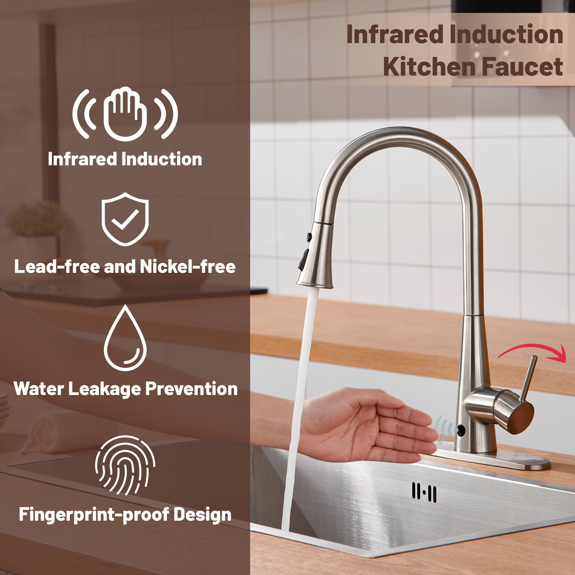 Single Handle Pull Down Sprayer Kitchen Faucet with Touchless Sensor,Dual Function