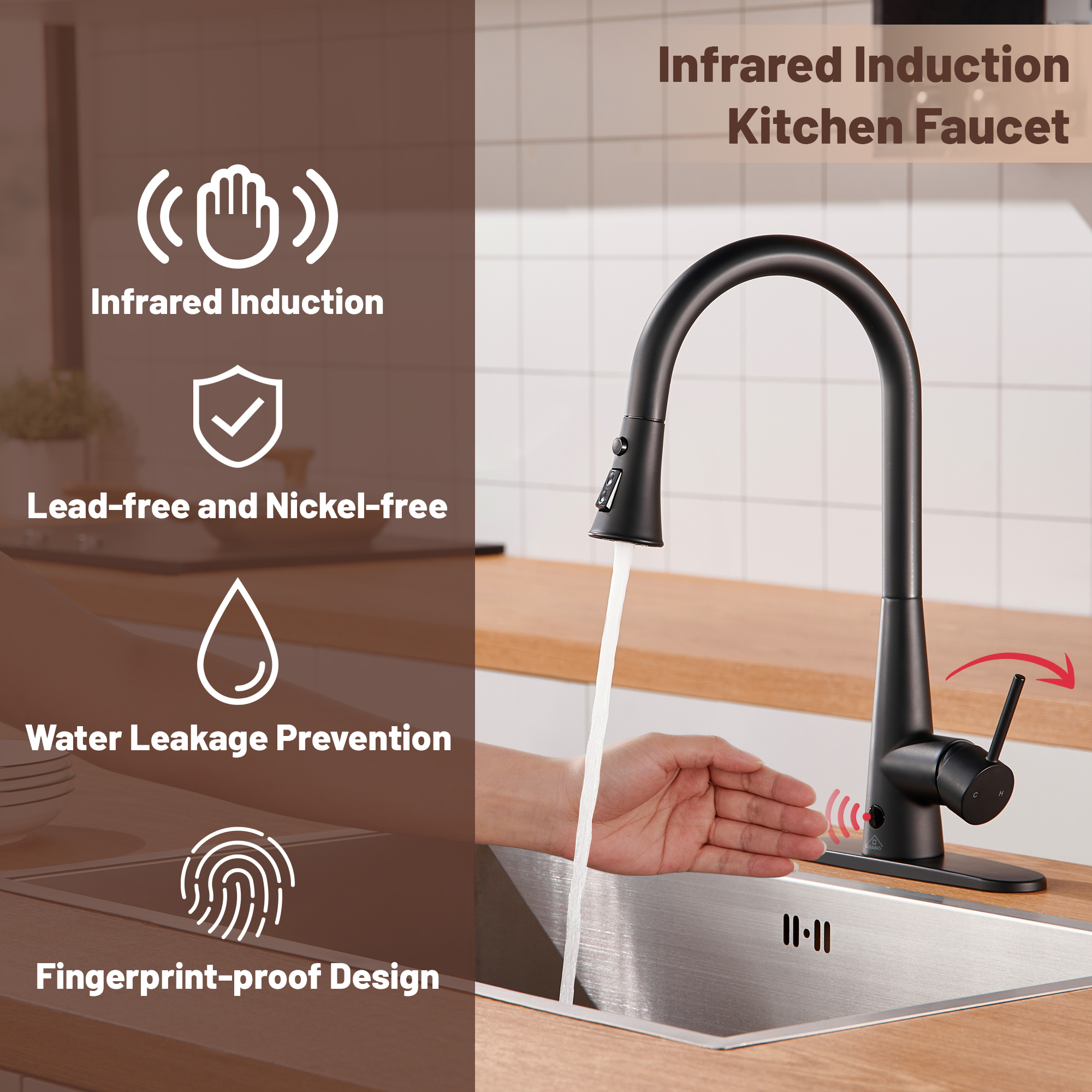 Single Handle Pull Down Sprayer Kitchen Faucet with Touchless Sensor,Dual Function