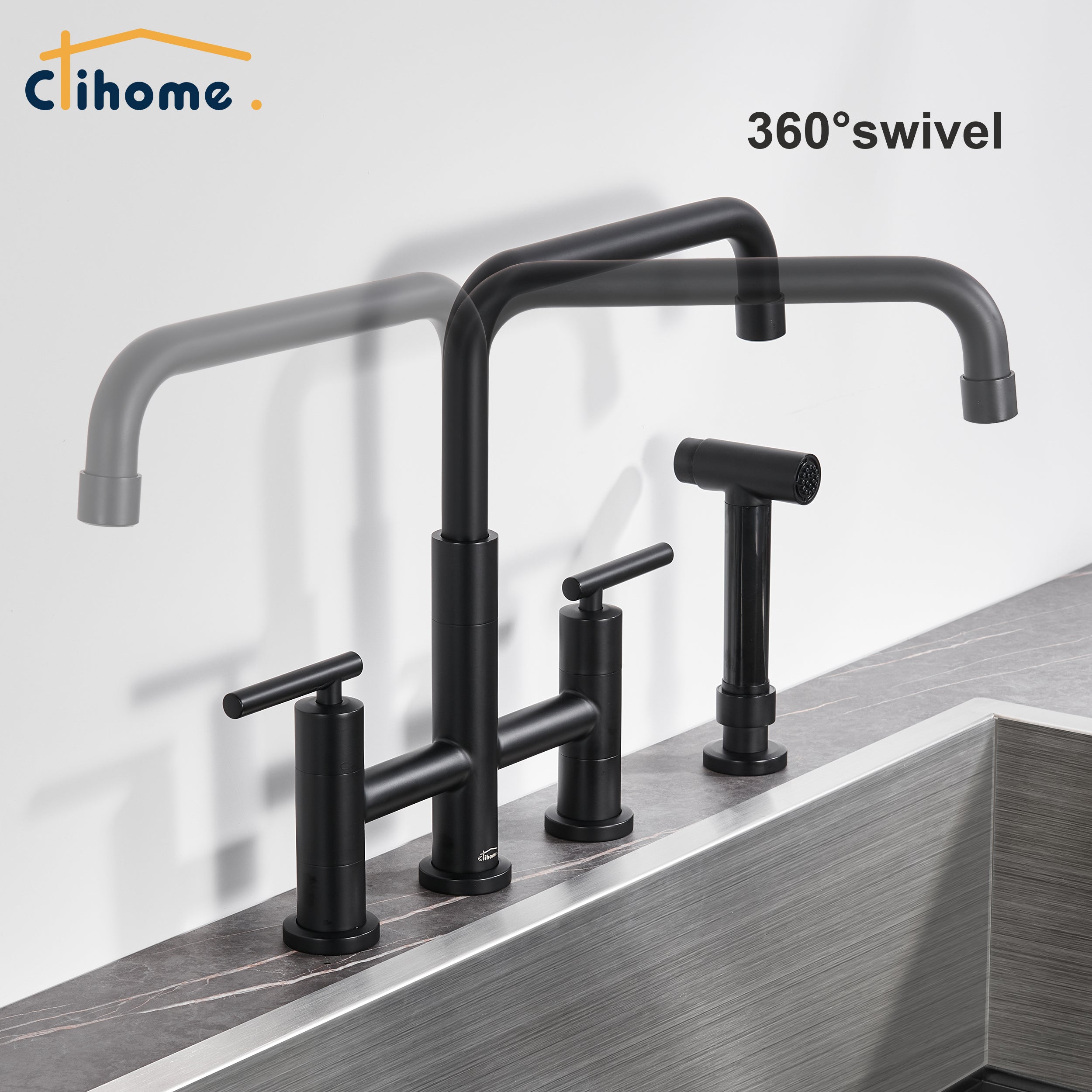 Double Handle Kitchen Faucet with Side Spray