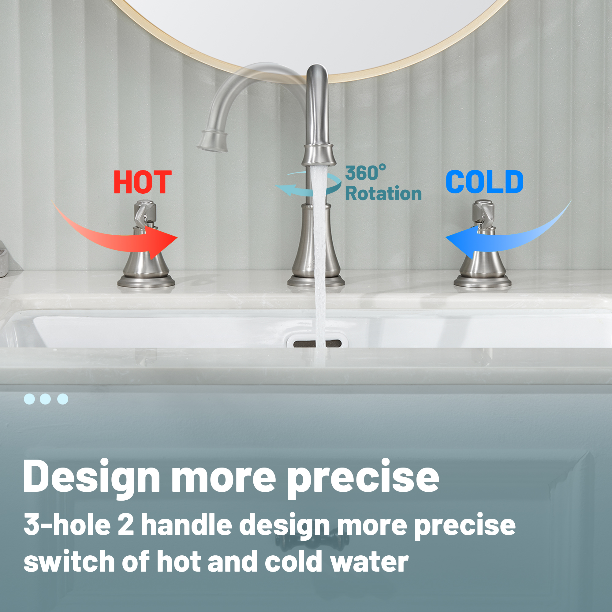 8 in. Widespread Double Handle Bathroom Faucet 3 Holes with 360° Swivel Spout, Stainless Steel Drain in Brushed Nickel/Oil Rubbed Bronze/Brushed Gold/Matte Black