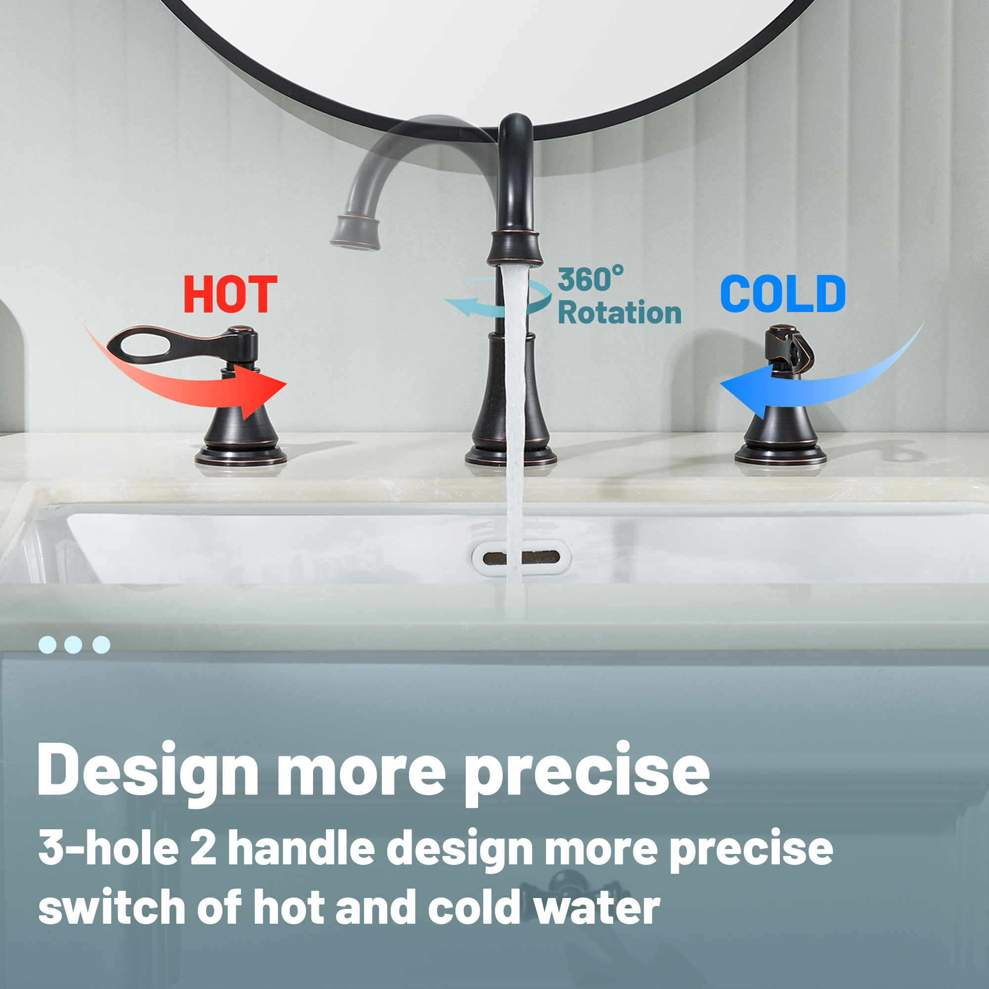 8 in. Widespread Double Handle Bathroom Faucet 3 Holes with 360° Swivel Spout, Stainless Steel Drain in Brushed Nickel/Oil Rubbed Bronze/Brushed Gold/Matte Black