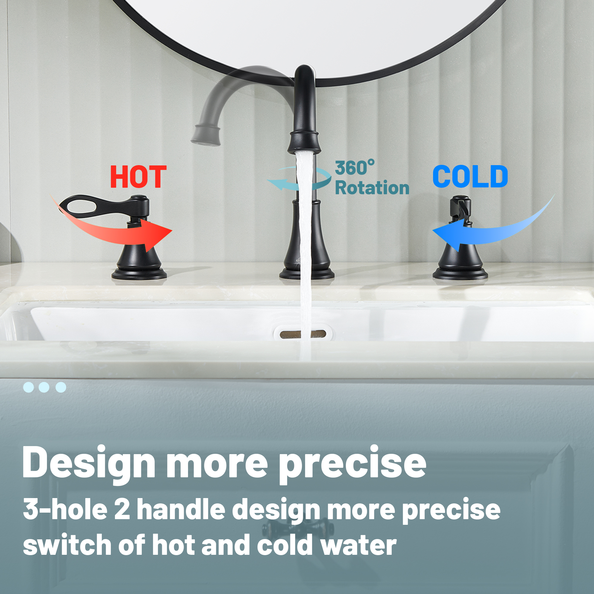 8 in. Widespread Double Handle Bathroom Faucet 3 Holes with 360° Swivel Spout, Stainless Steel Drain in Brushed Nickel/Oil Rubbed Bronze/Brushed Gold/Matte Black