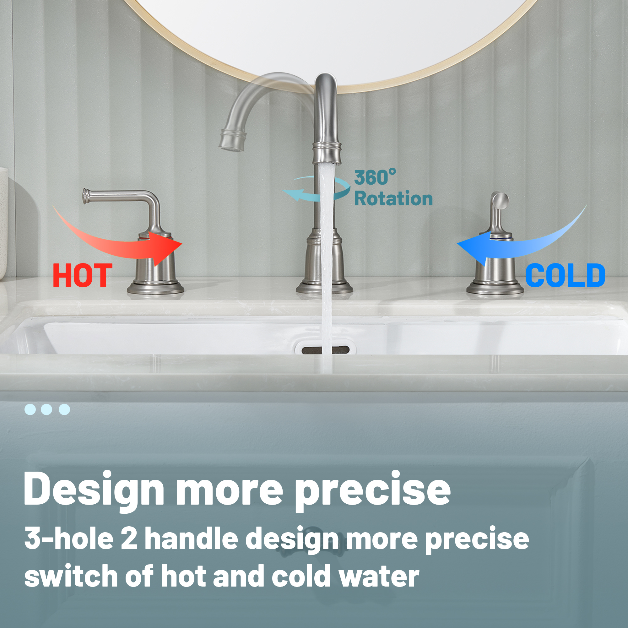 8 in. Widespread Double Handle Bathroom sink Faucet with 360° Swivel Spout, Stainless Steel Drain in Brushed Nickel/Oil Rubbed Bronze/Brushed Gold/Matte Black