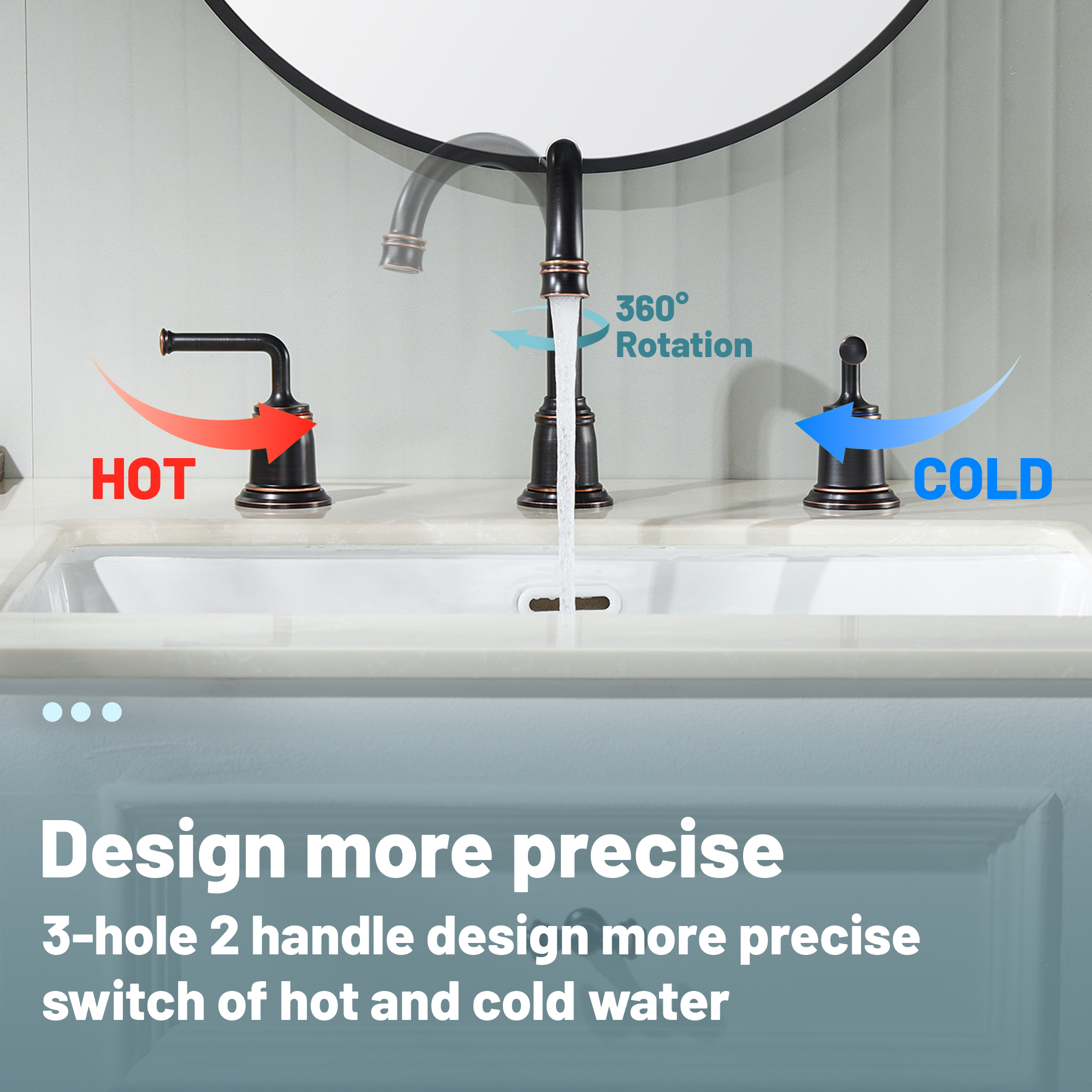 8 in. Widespread Double Handle Bathroom sink Faucet with 360° Swivel Spout, Stainless Steel Drain in Brushed Nickel/Oil Rubbed Bronze/Brushed Gold/Matte Black