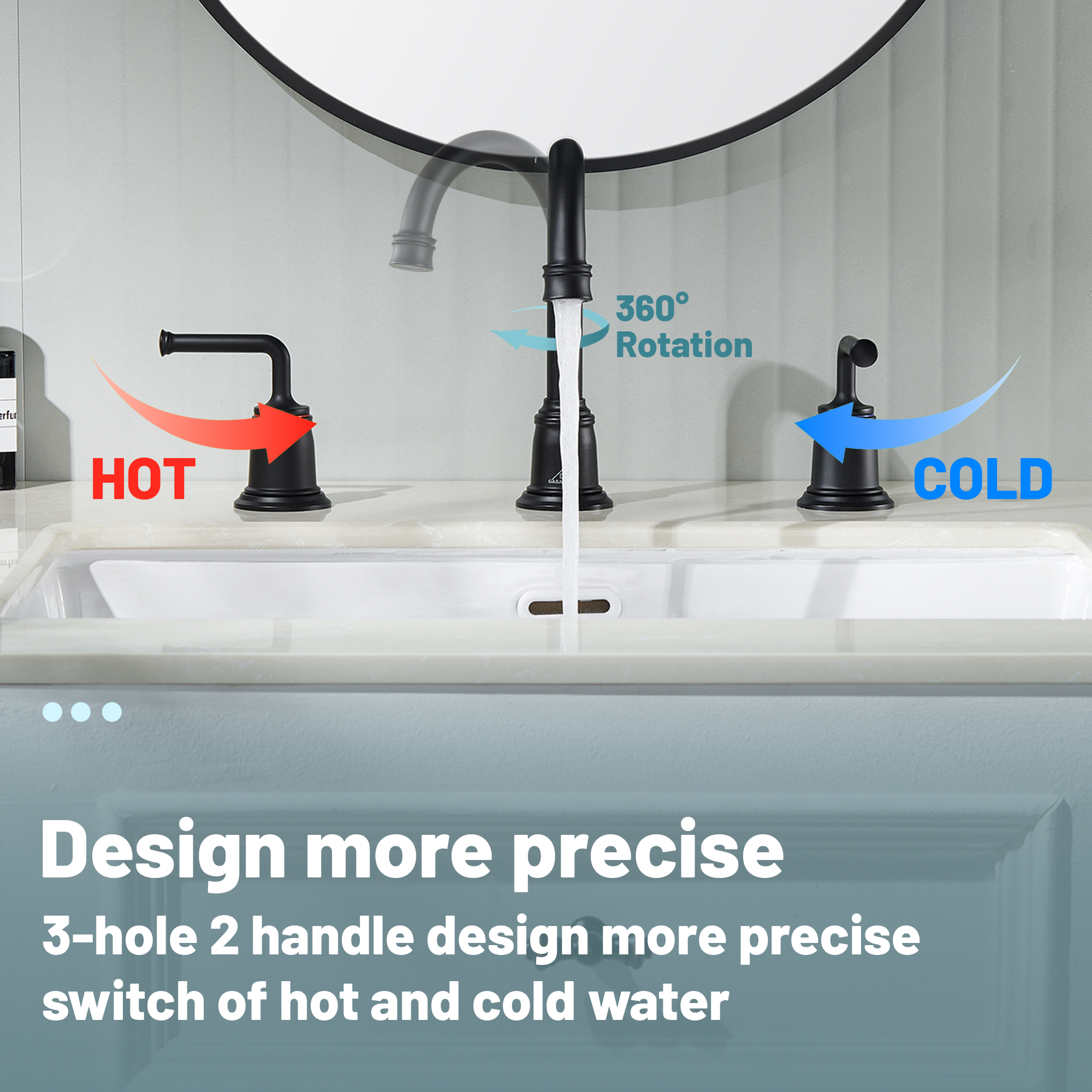 8 in. Widespread Double Handle Bathroom sink Faucet with 360° Swivel Spout, Stainless Steel Drain in Brushed Nickel/Oil Rubbed Bronze/Brushed Gold/Matte Black