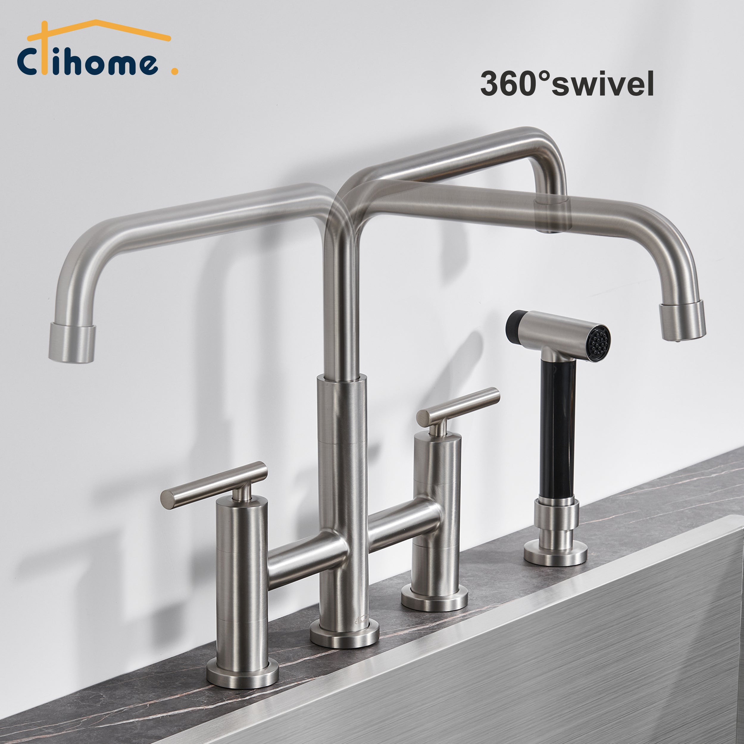 Double Handle Kitchen Faucet with Side Spray