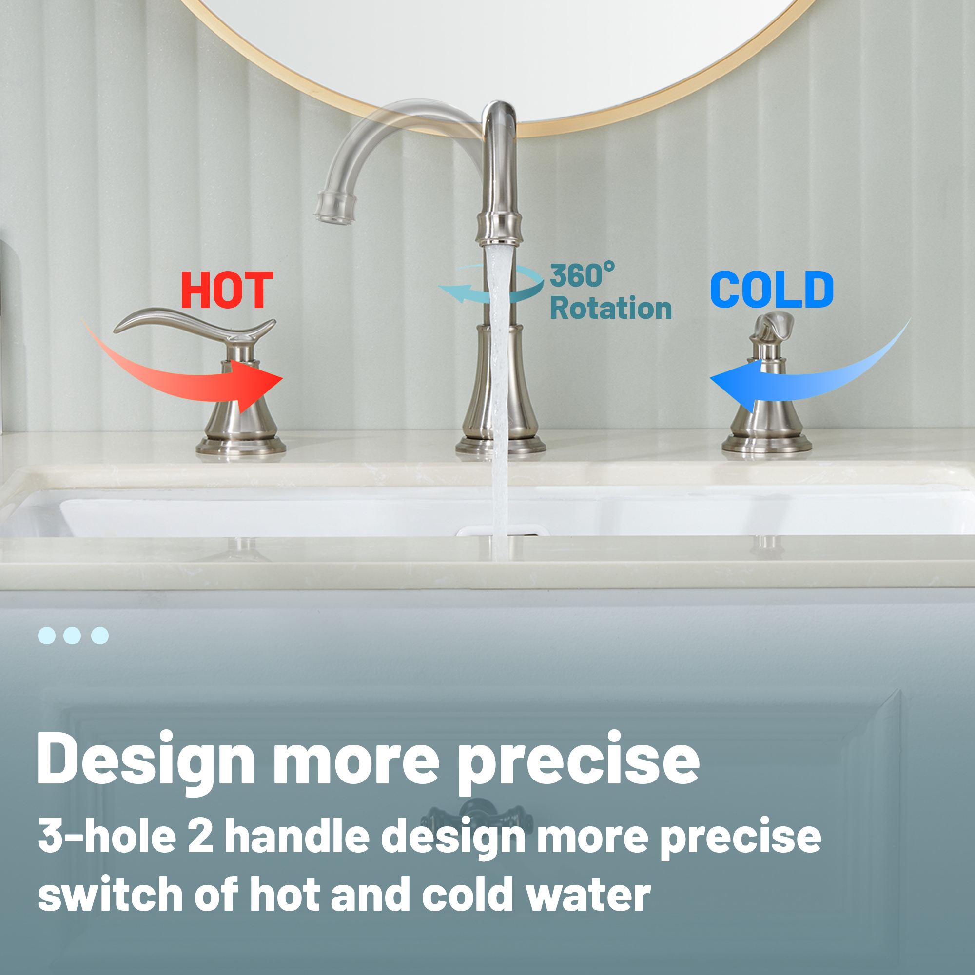 8 in. Widespread Double Handle Bathroom Sink Faucet with 360° Swivel Spout, Stainless Steel Drain Kit in Brushed Nickel/Oil Rubbed Bronze/Brushed Gold/Matte Black