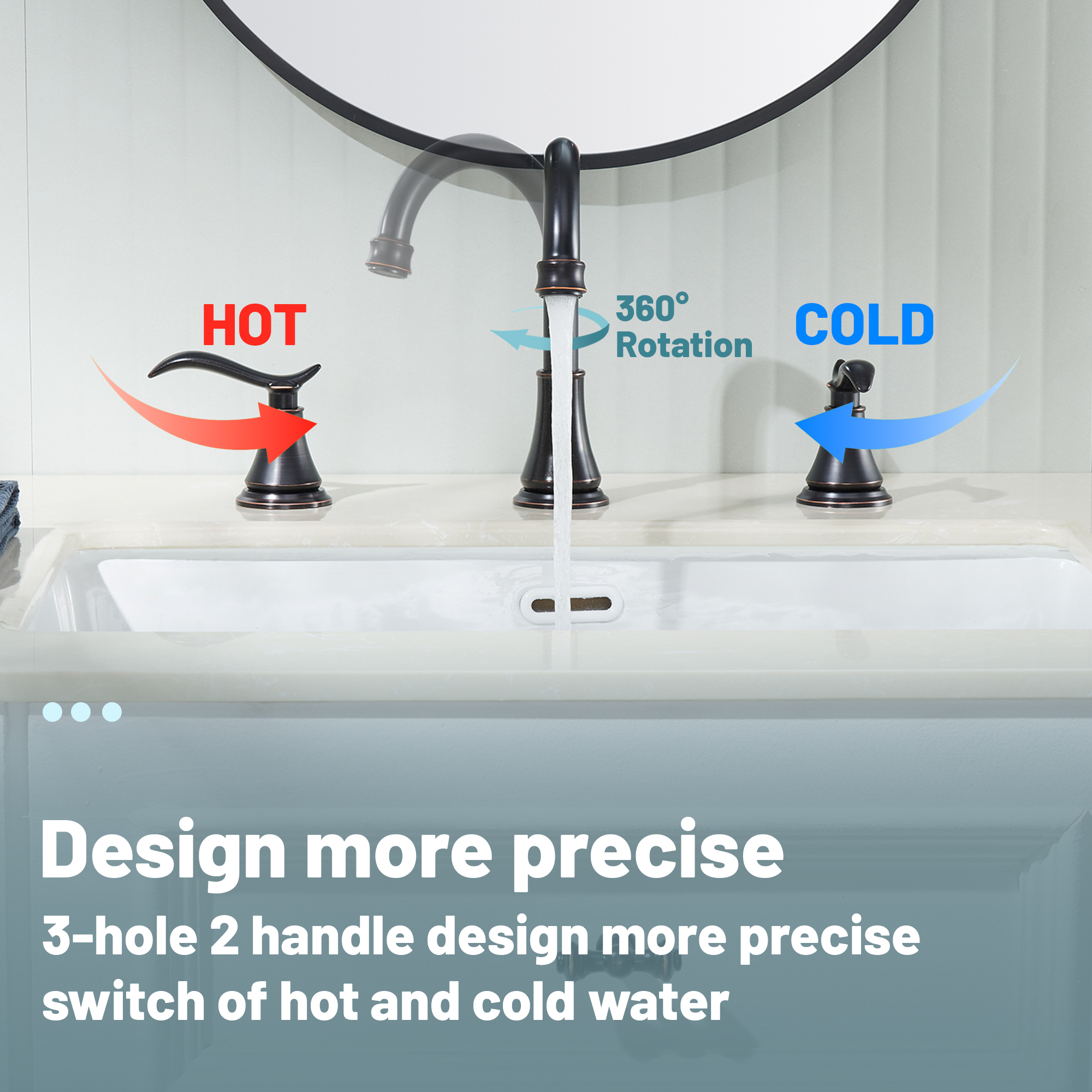 8 in. Widespread Double Handle Bathroom Sink Faucet with 360° Swivel Spout, Stainless Steel Drain Kit in Brushed Nickel/Oil Rubbed Bronze/Brushed Gold/Matte Black