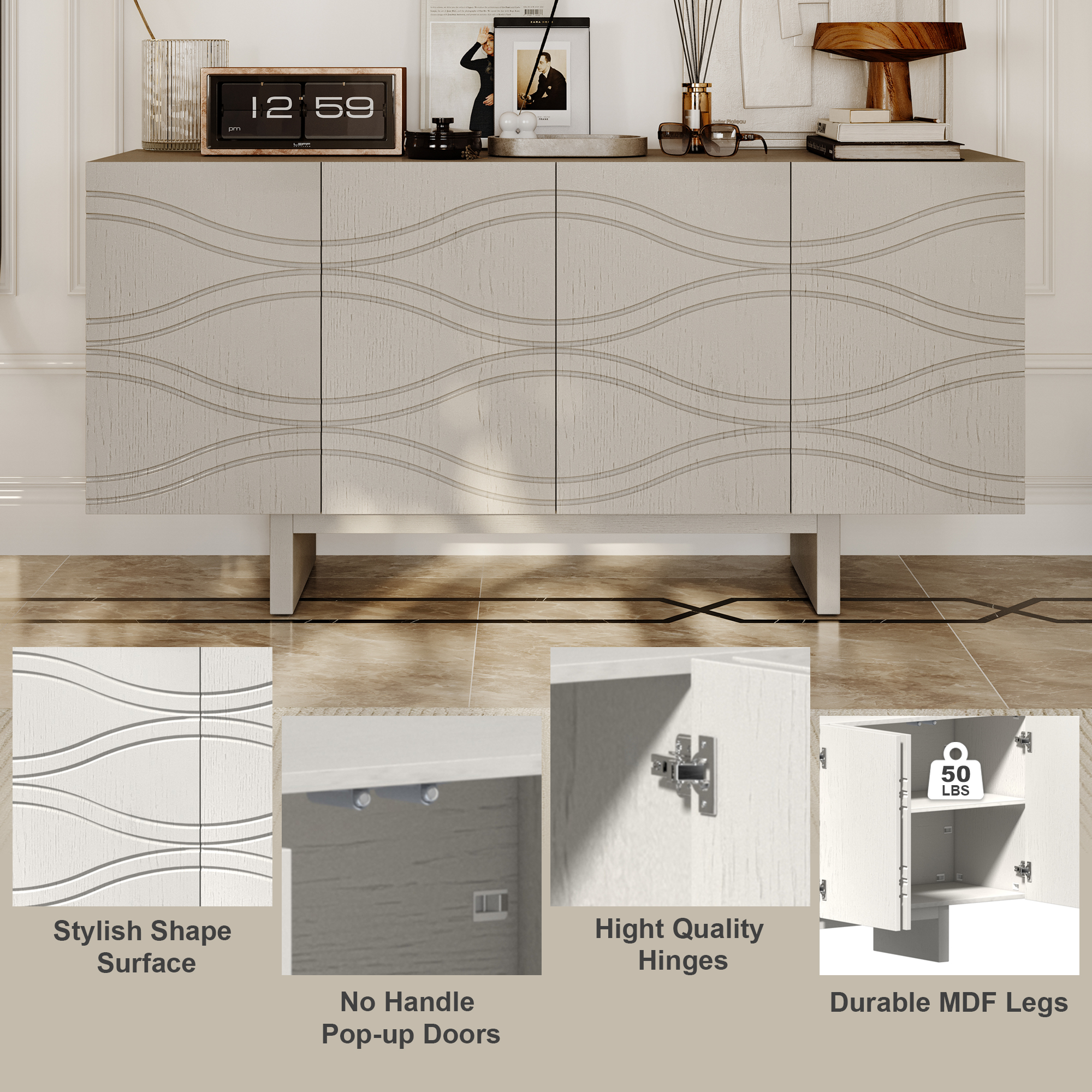 White/Brown 4-Door Accent Storage Cabinet For Living Room, Foyer and Kitchen-Dining Room