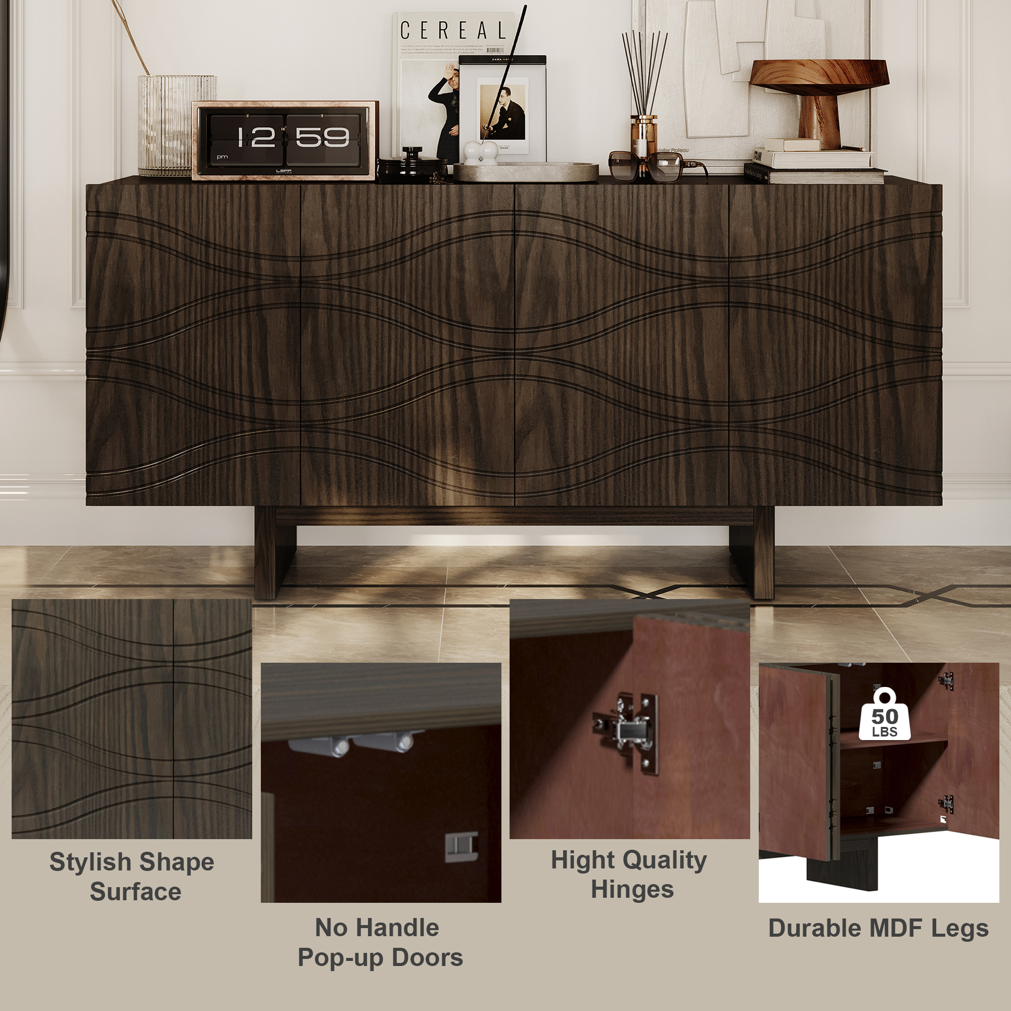 White/Brown 4-Door Accent Storage Cabinet For Living Room, Foyer and Kitchen-Dining Room