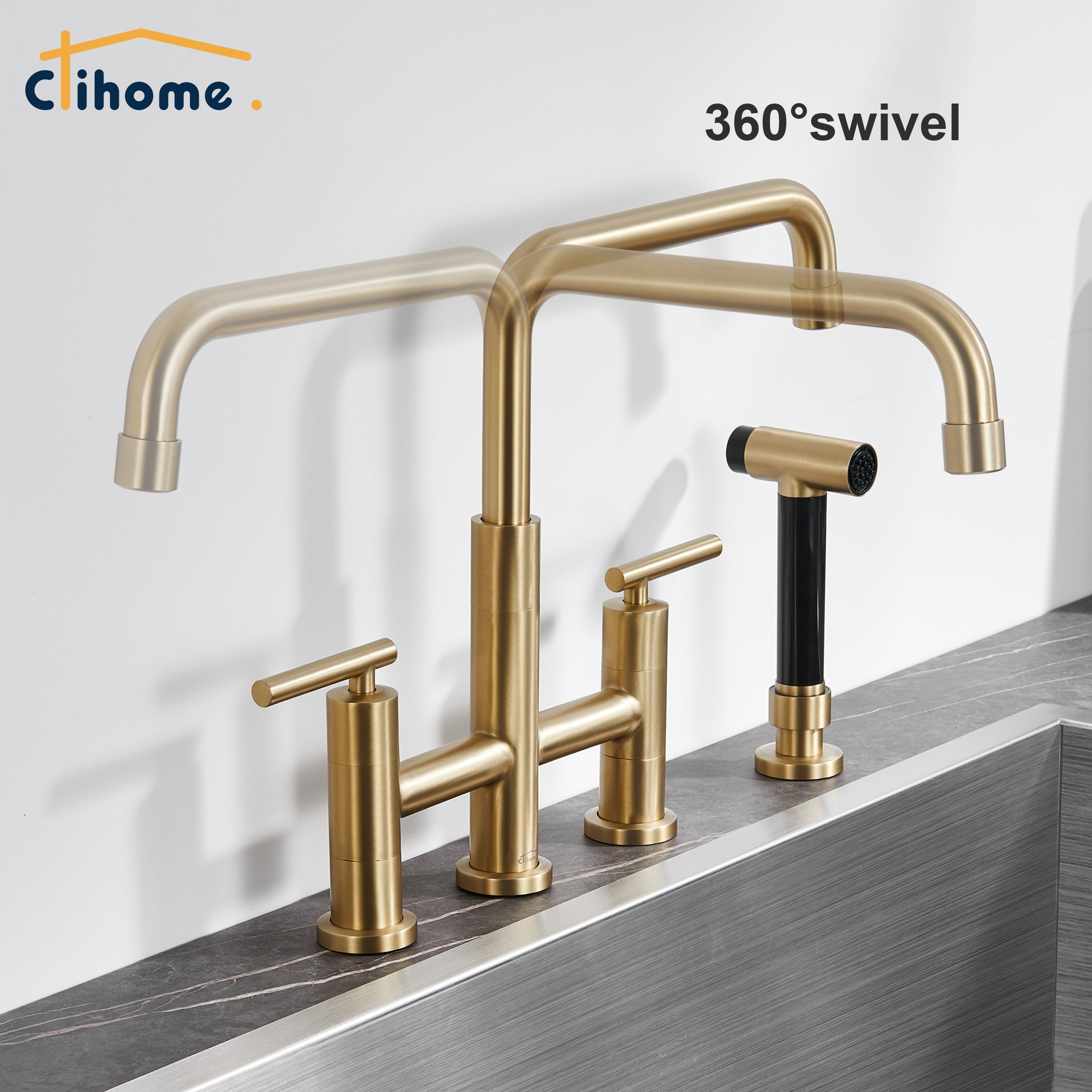 Double Handle Kitchen Faucet with Side Spray