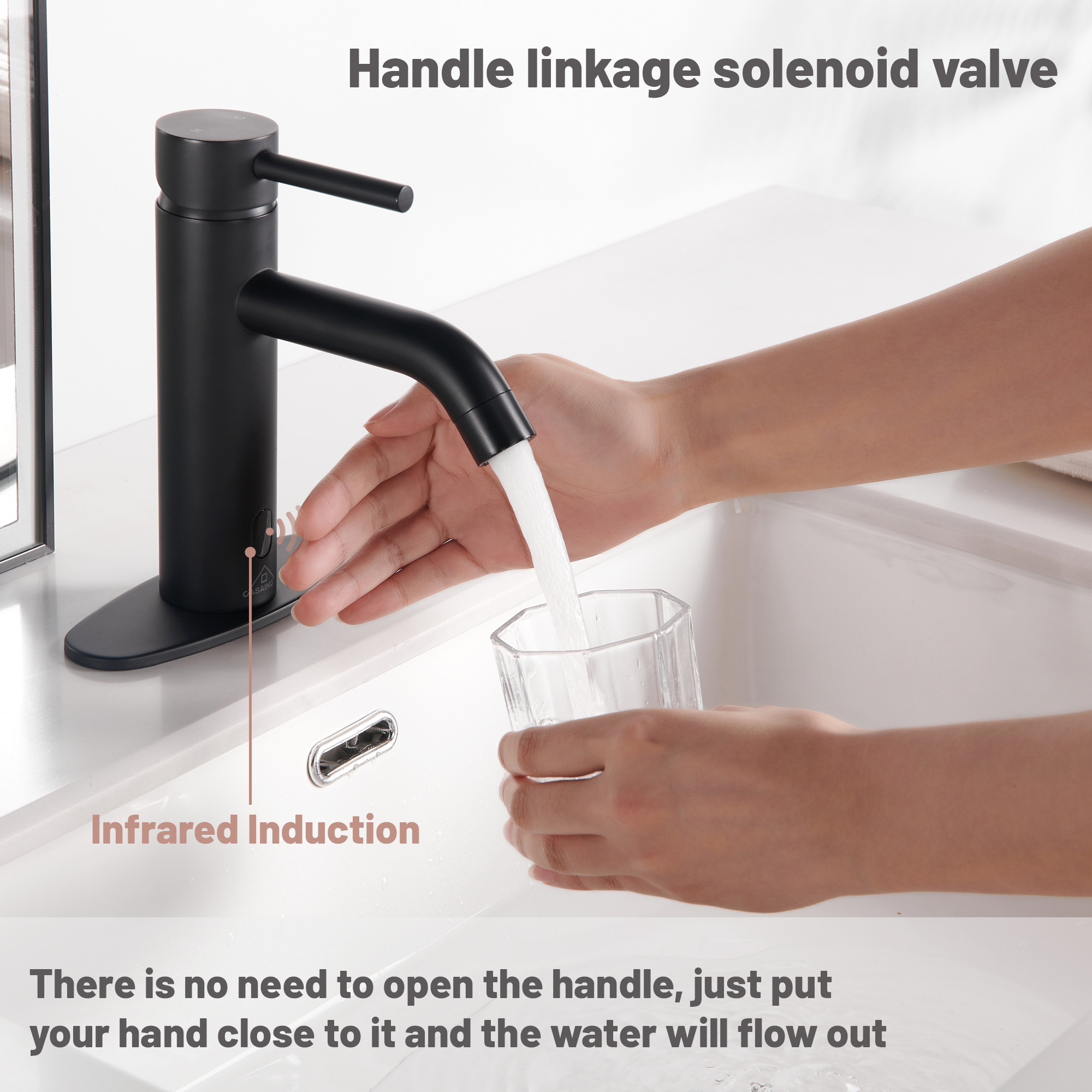 Infrared Sensor Single Handle Bathroom Basin Faucet with Pop-Up Drain, Modern Design