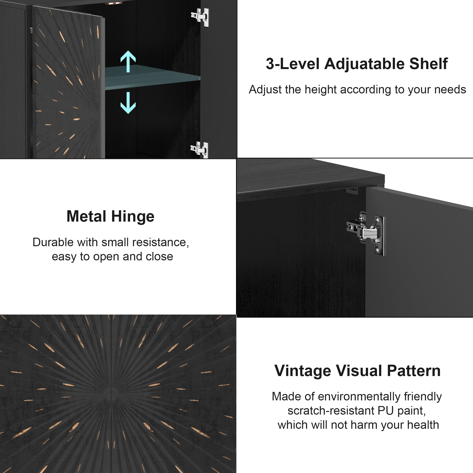 Modern Accent Cabinet, 2 Door Storage Cabinet Wood with Adjustable Shelf, Vintage Wooden Cabinet for Living Room Hallway Home Office