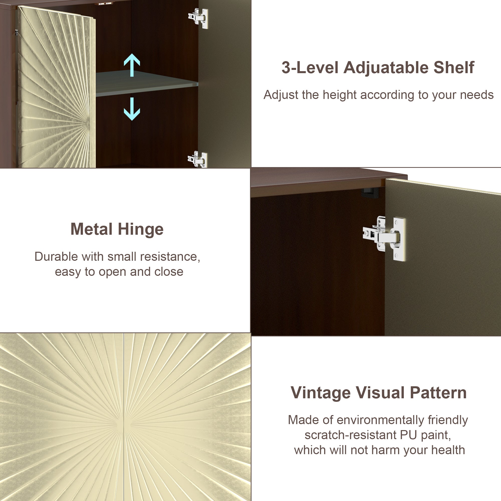 Modern Accent Cabinet, 2 Door Storage Cabinet Wood with Adjustable Shelf, Vintage Wooden Cabinet for Living Room Hallway Home Office