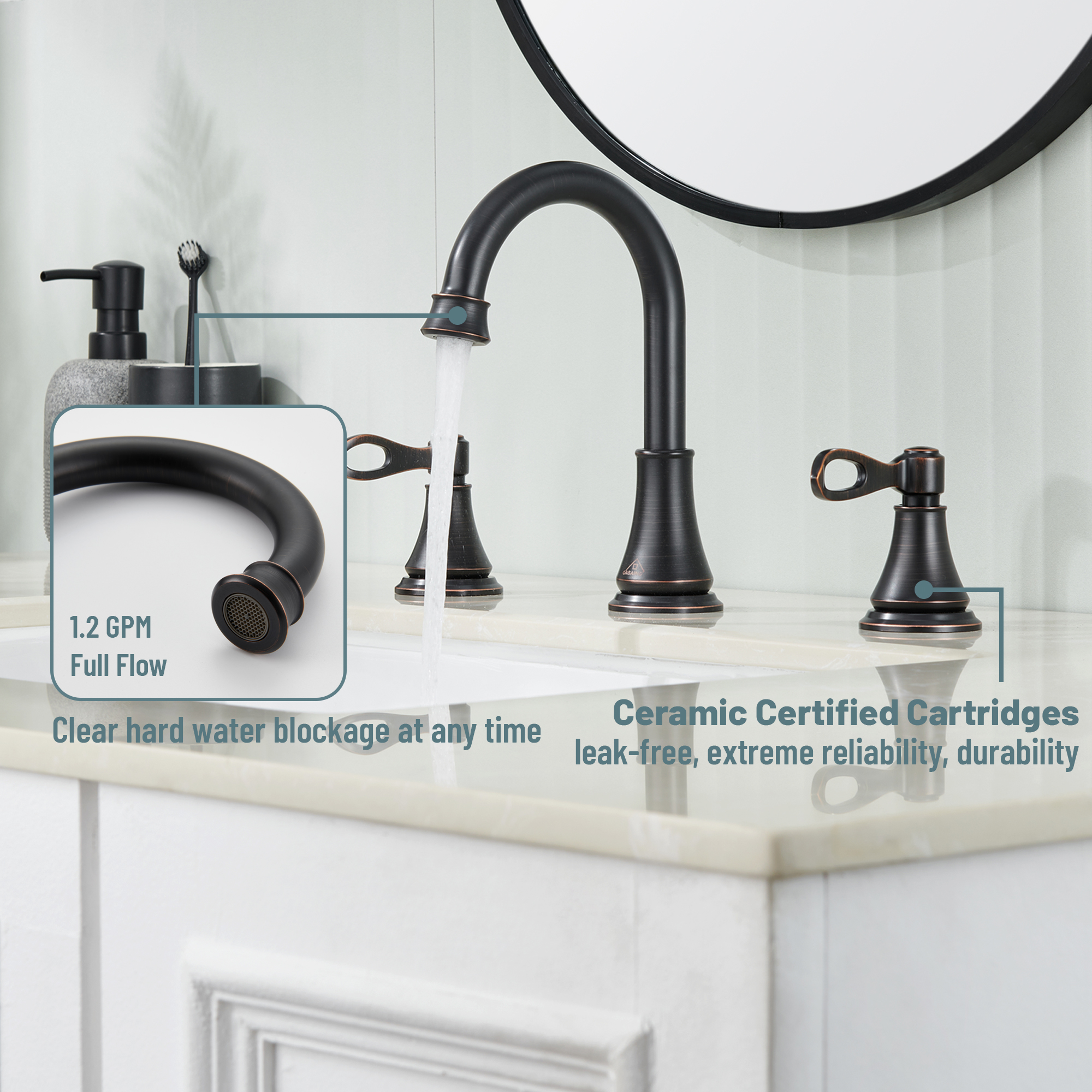 8 in. Widespread Double Handle Bathroom Faucet 3 Holes with 360° Swivel Spout, Stainless Steel Drain in Brushed Nickel/Oil Rubbed Bronze/Brushed Gold/Matte Black