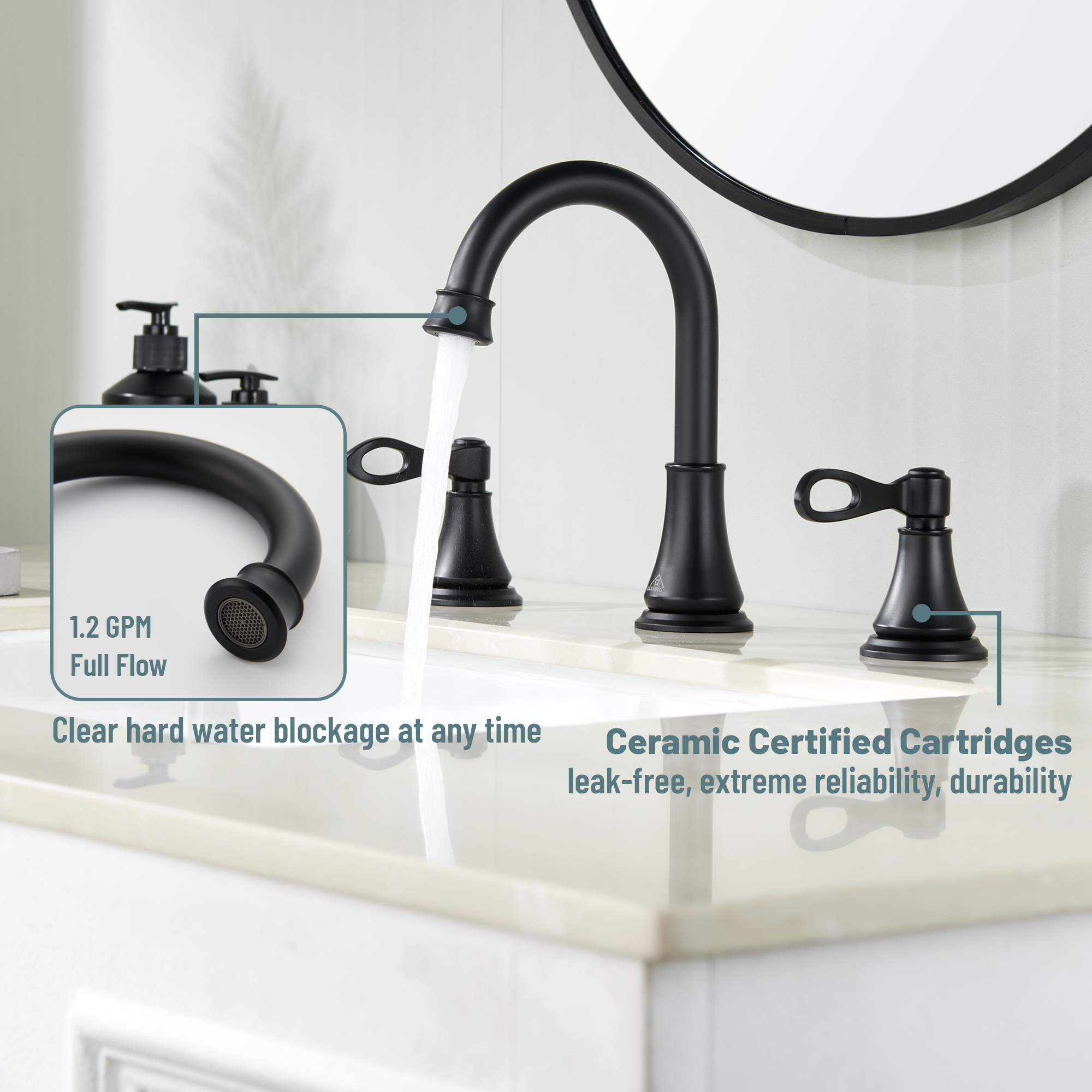 8 in. Widespread Double Handle Bathroom Faucet 3 Holes with 360° Swivel Spout, Stainless Steel Drain in Brushed Nickel/Oil Rubbed Bronze/Brushed Gold/Matte Black