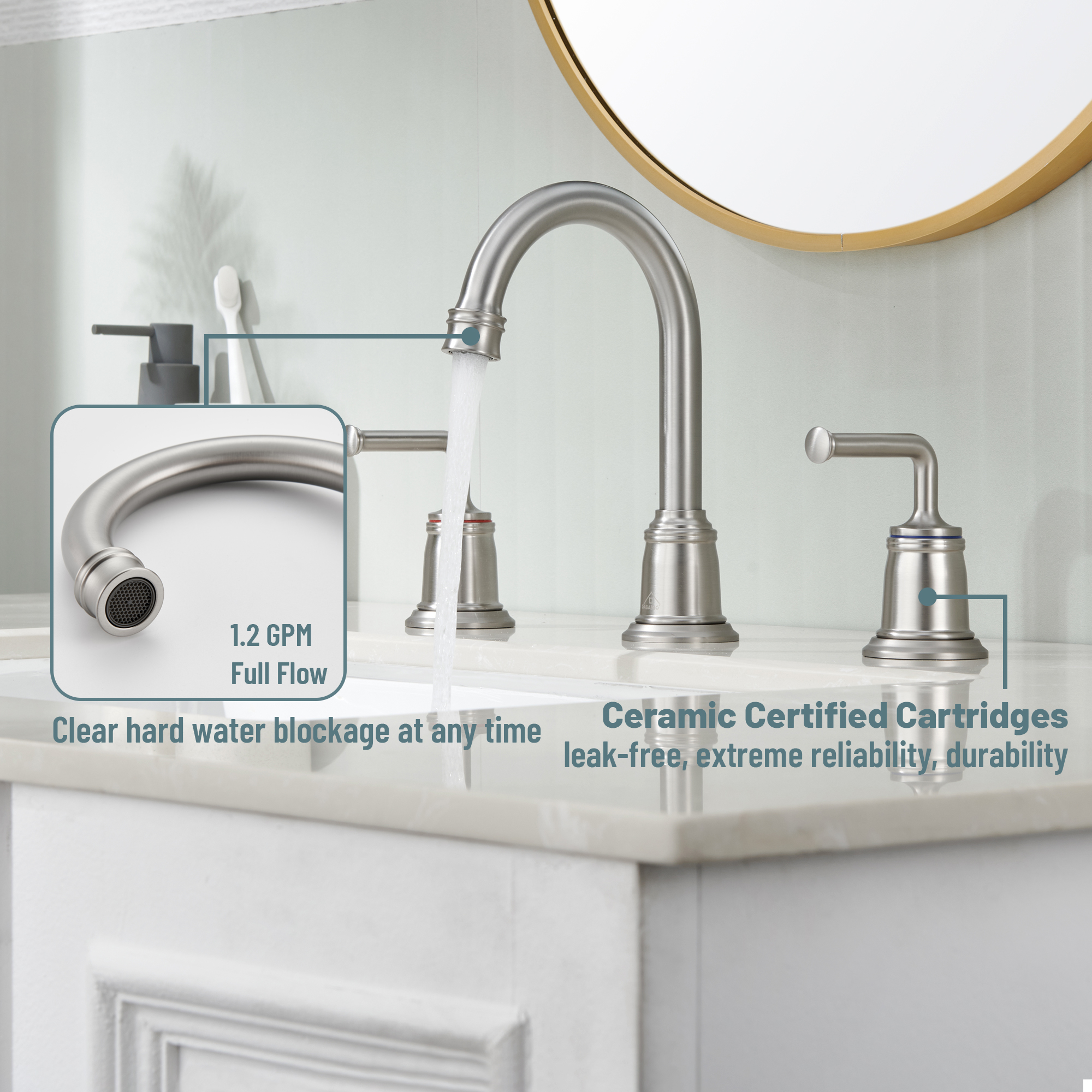 8 in. Widespread Double Handle Bathroom sink Faucet with 360° Swivel Spout, Stainless Steel Drain in Brushed Nickel/Oil Rubbed Bronze/Brushed Gold/Matte Black