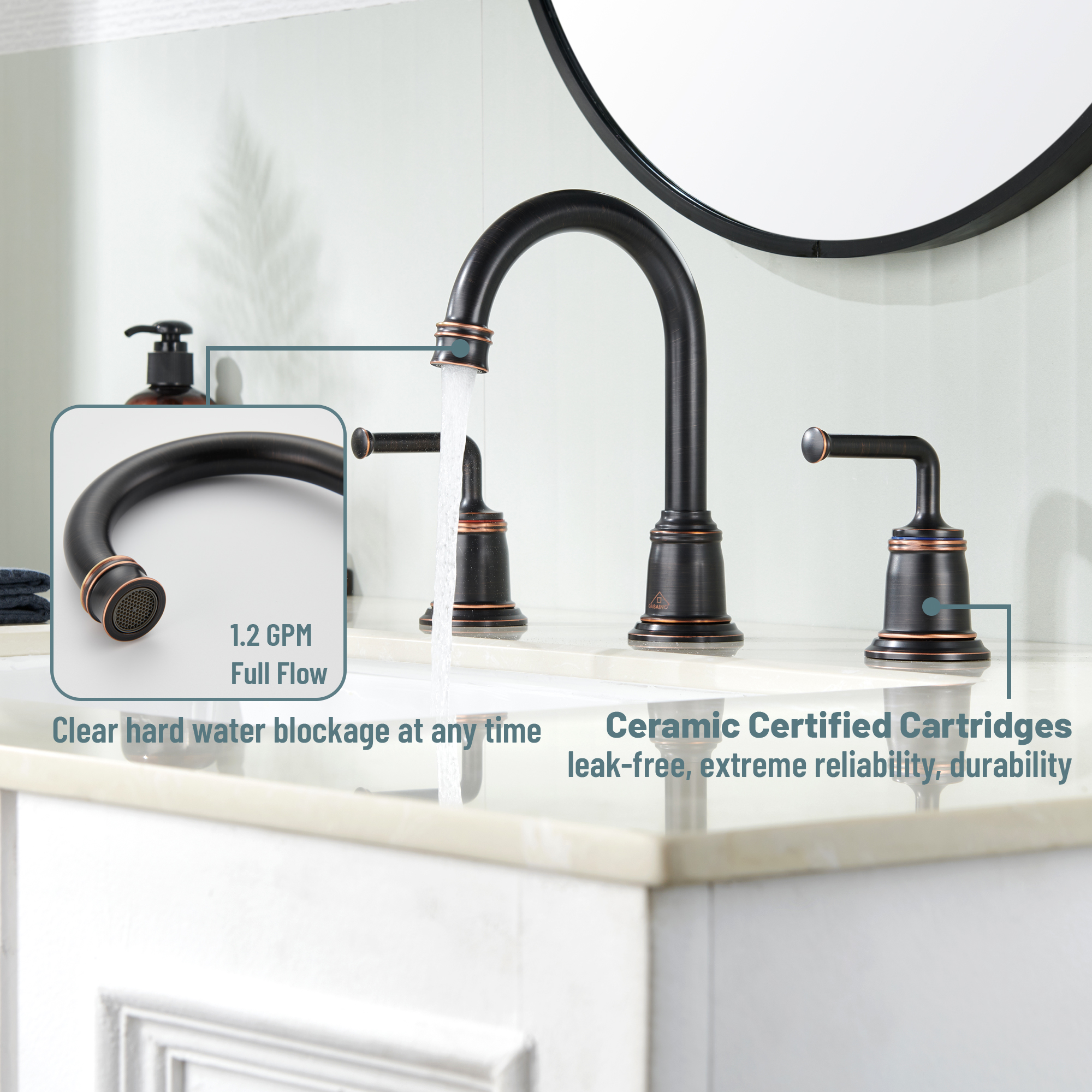 8 in. Widespread Double Handle Bathroom sink Faucet with 360° Swivel Spout, Stainless Steel Drain in Brushed Nickel/Oil Rubbed Bronze/Brushed Gold/Matte Black