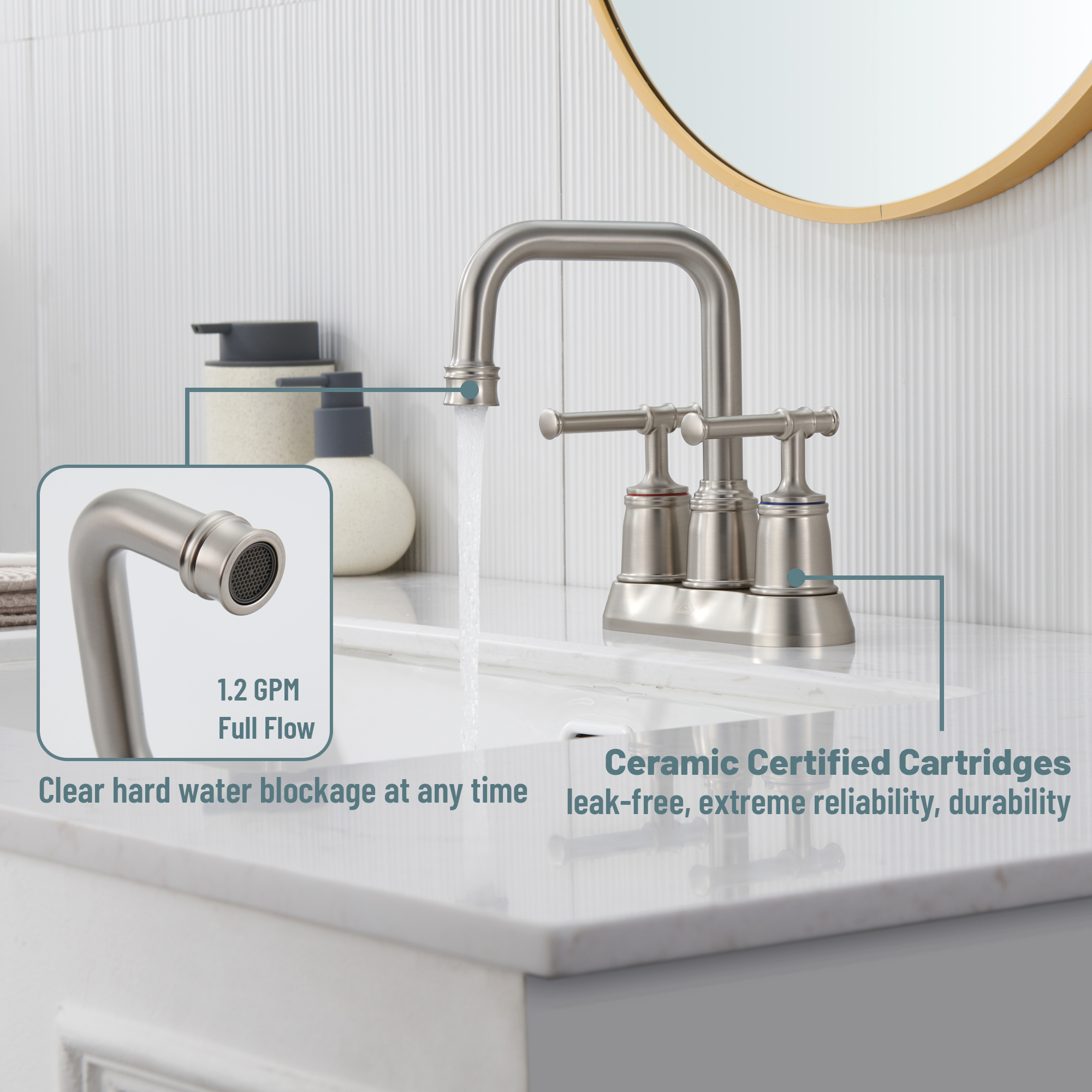 4 in. Centerset Double Handle 2 holes Bathroom Sink Faucet Lavatory Faucet with Stainless steel Drain in Brushed Nickel/Oil Rubbed Bronze/Brushed Gold/Matte Black