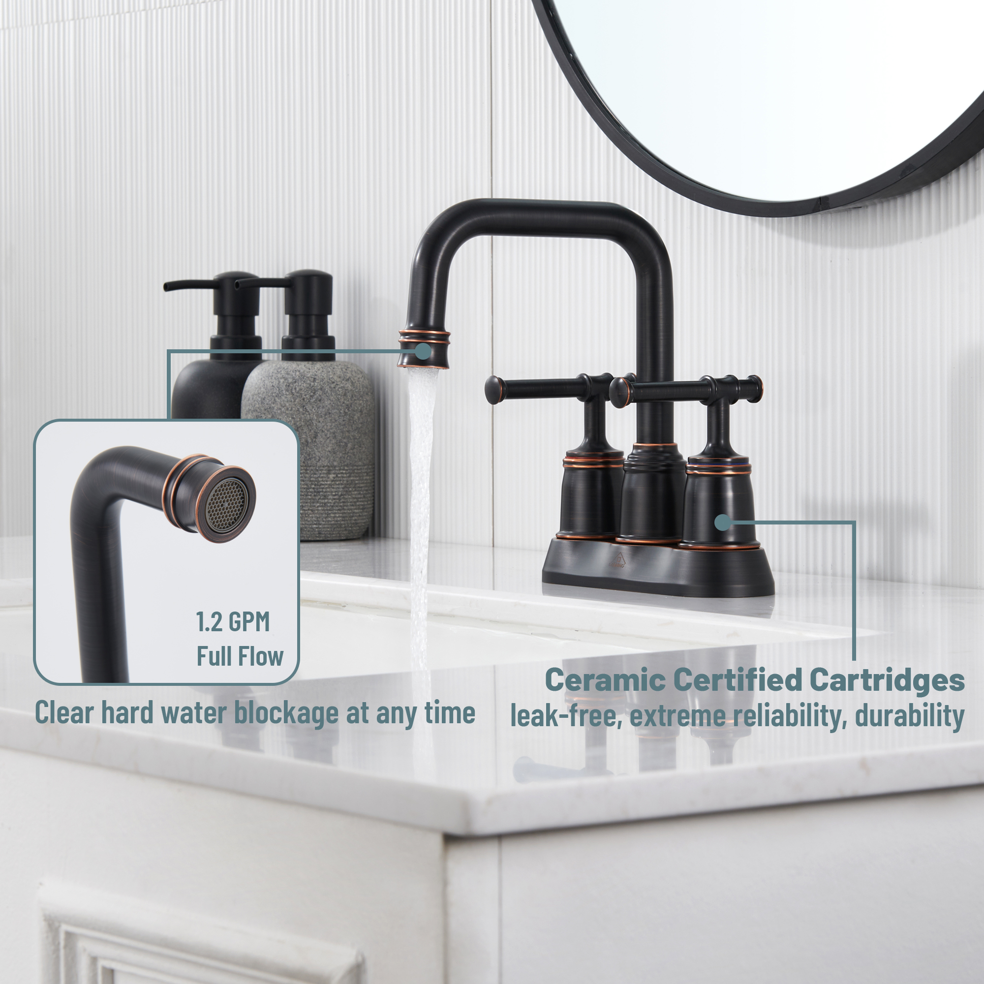 4 in. Centerset Double Handle 2 holes Bathroom Sink Faucet Lavatory Faucet with Stainless steel Drain in Brushed Nickel/Oil Rubbed Bronze/Brushed Gold/Matte Black