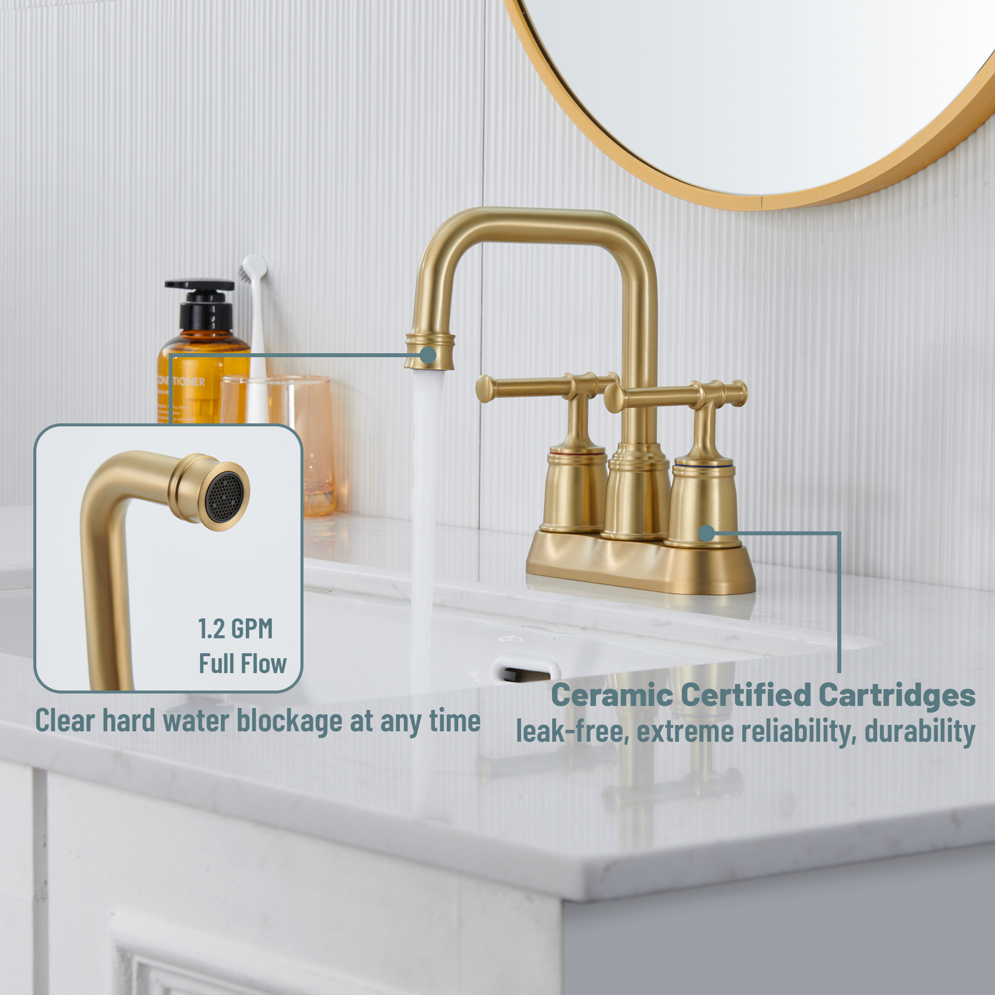 4 in. Centerset Double Handle 2 holes Bathroom Sink Faucet Lavatory Faucet with Stainless steel Drain in Brushed Nickel/Oil Rubbed Bronze/Brushed Gold/Matte Black