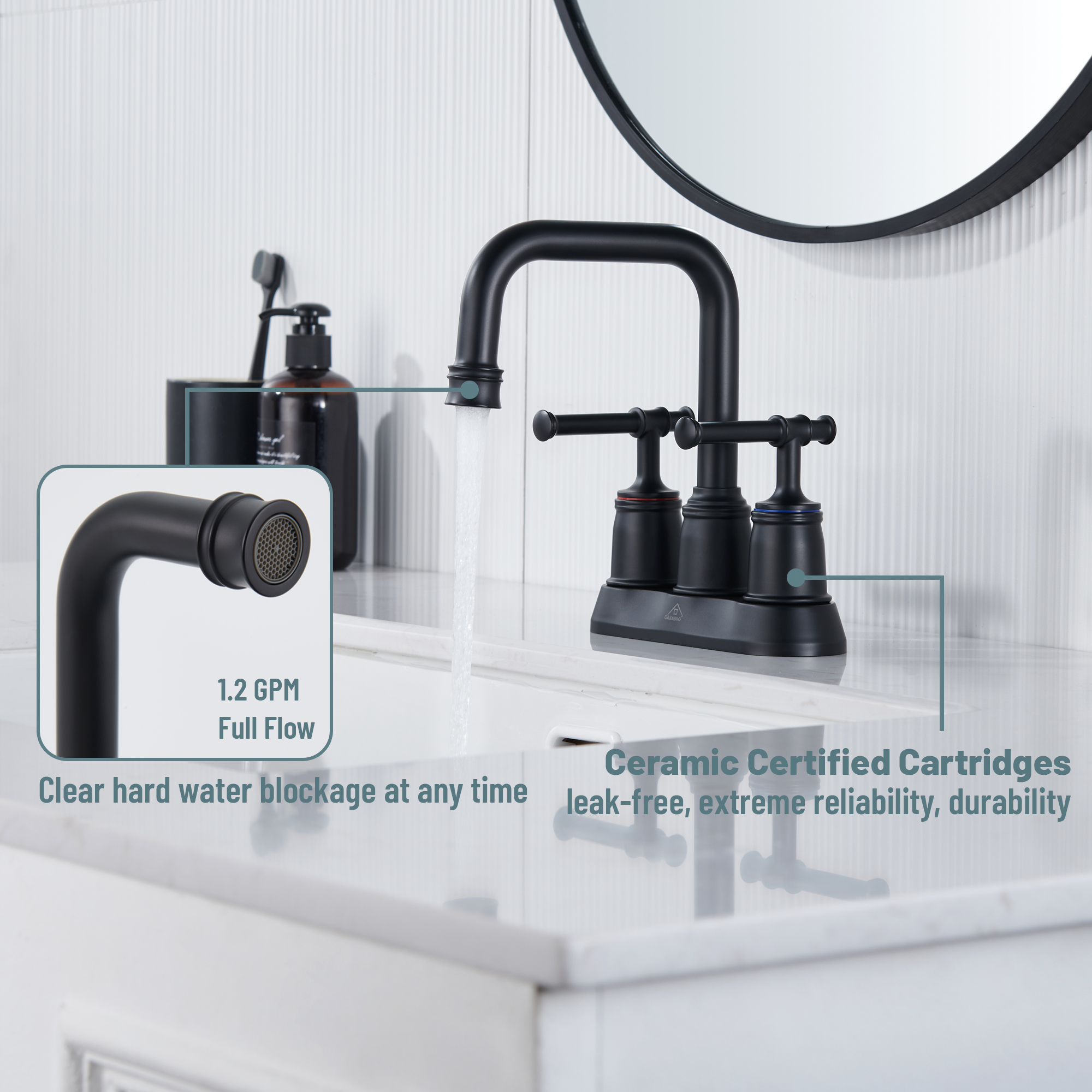 4 in. Centerset Double Handle 2 holes Bathroom Sink Faucet Lavatory Faucet with Stainless steel Drain in Brushed Nickel/Oil Rubbed Bronze/Brushed Gold/Matte Black