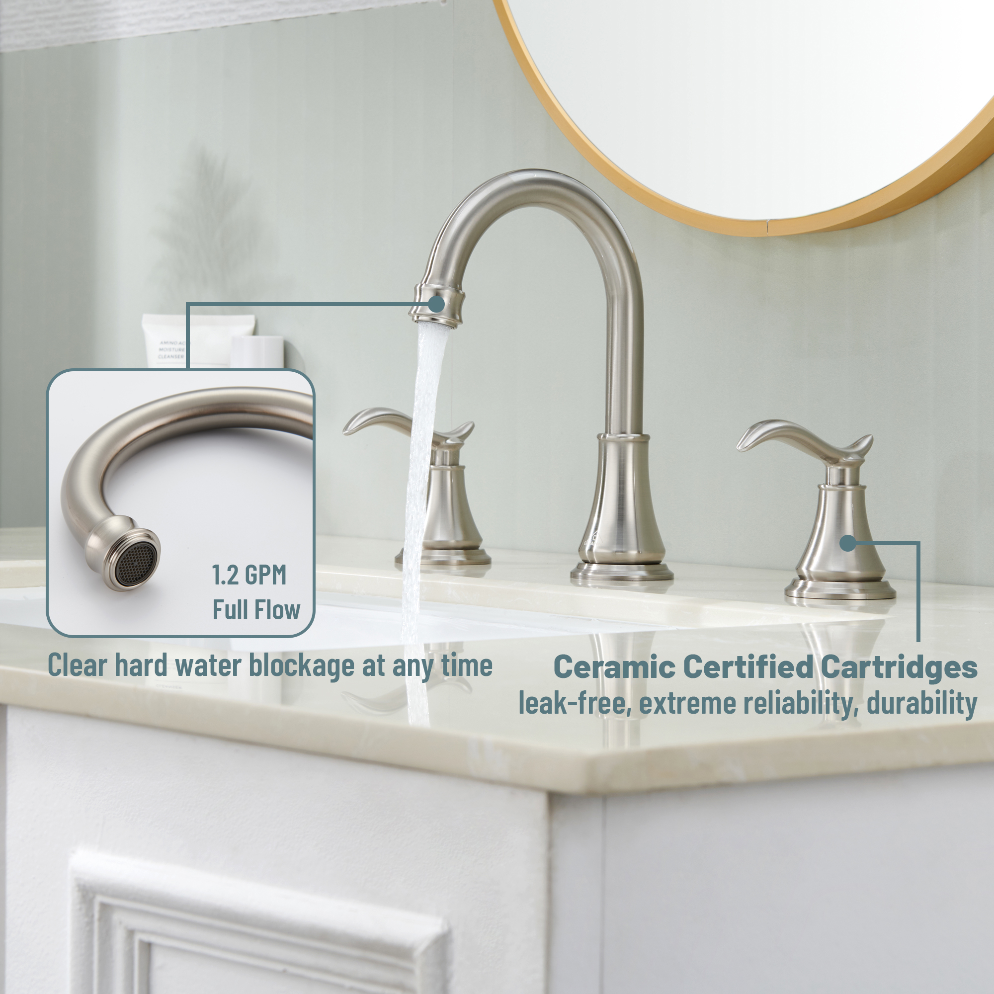 8 in. Widespread Double Handle Bathroom Sink Faucet with 360° Swivel Spout, Stainless Steel Drain Kit in Brushed Nickel/Oil Rubbed Bronze/Brushed Gold/Matte Black