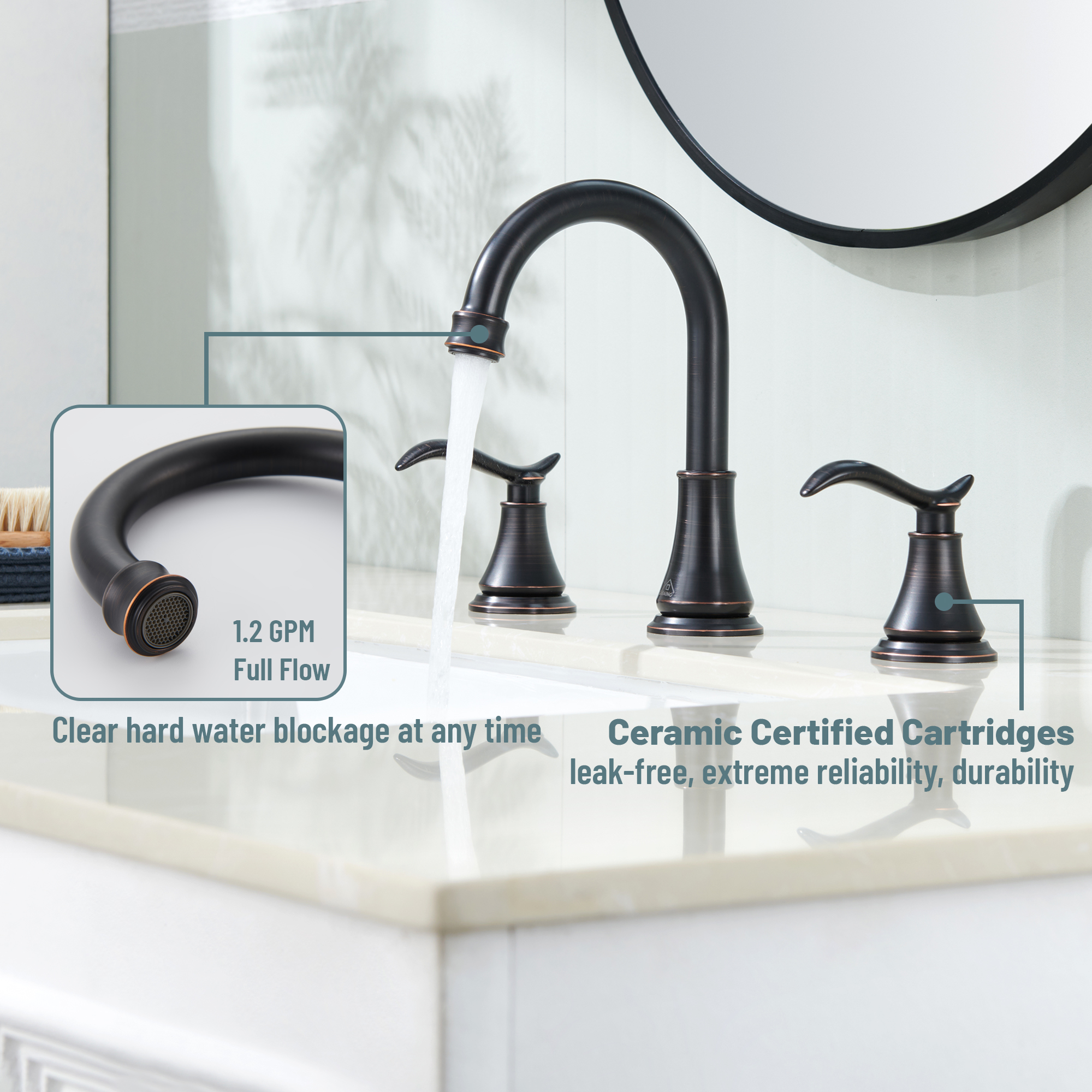 8 in. Widespread Double Handle Bathroom Sink Faucet with 360° Swivel Spout, Stainless Steel Drain Kit in Brushed Nickel/Oil Rubbed Bronze/Brushed Gold/Matte Black