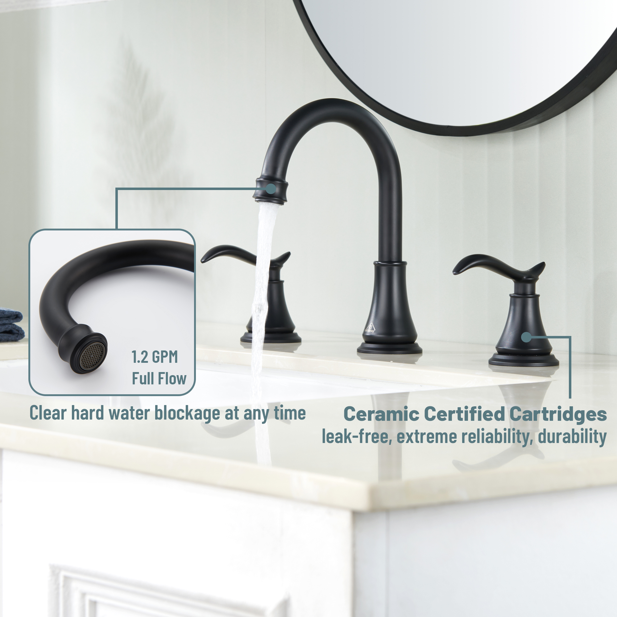 8 in. Widespread Double Handle Bathroom Sink Faucet with 360° Swivel Spout, Stainless Steel Drain Kit in Brushed Nickel/Oil Rubbed Bronze/Brushed Gold/Matte Black