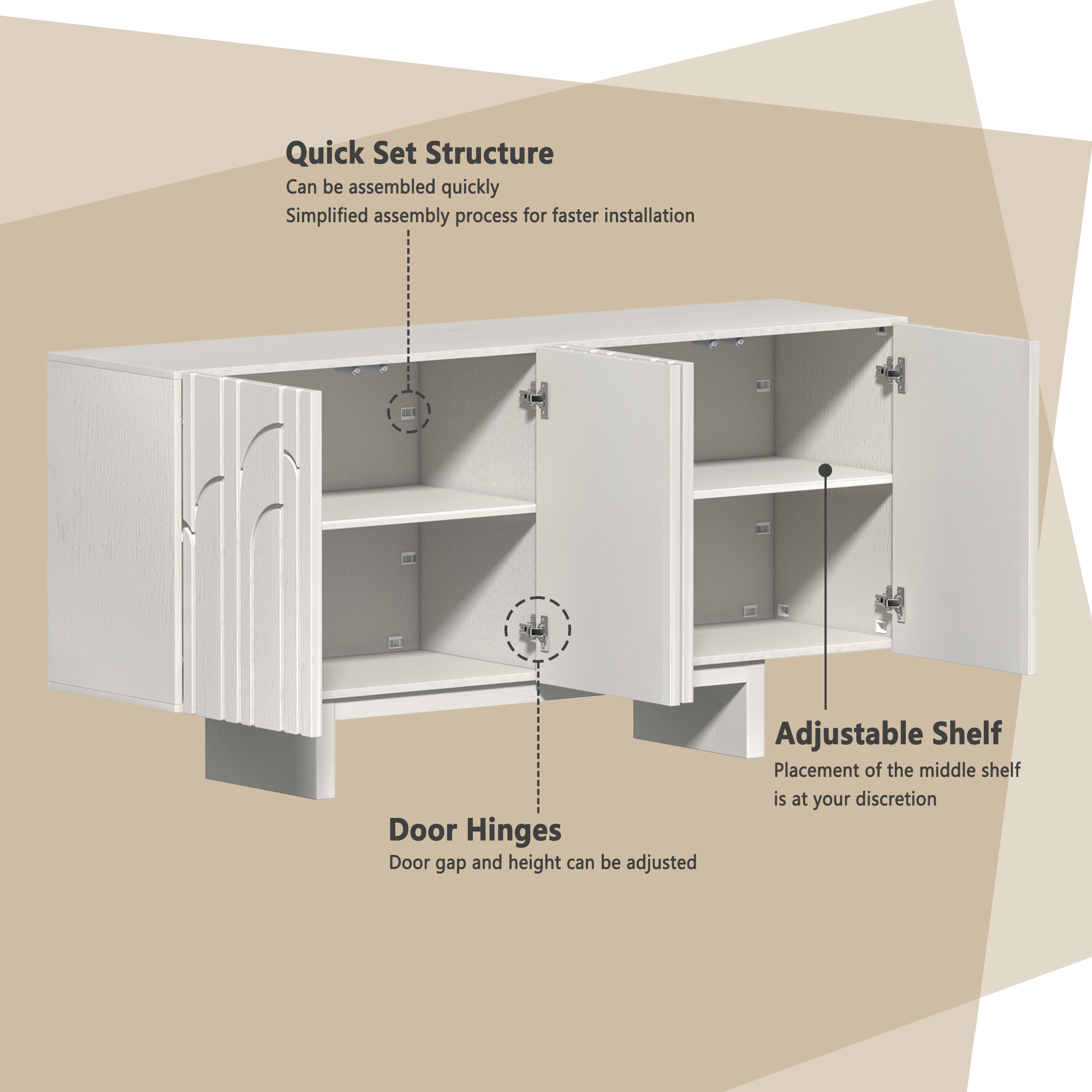 White/Brown MDF 4-Door 63 in. Wood Grain Buffet Sideboard For Living Room, Foyer and Kitchen-Dining Room
