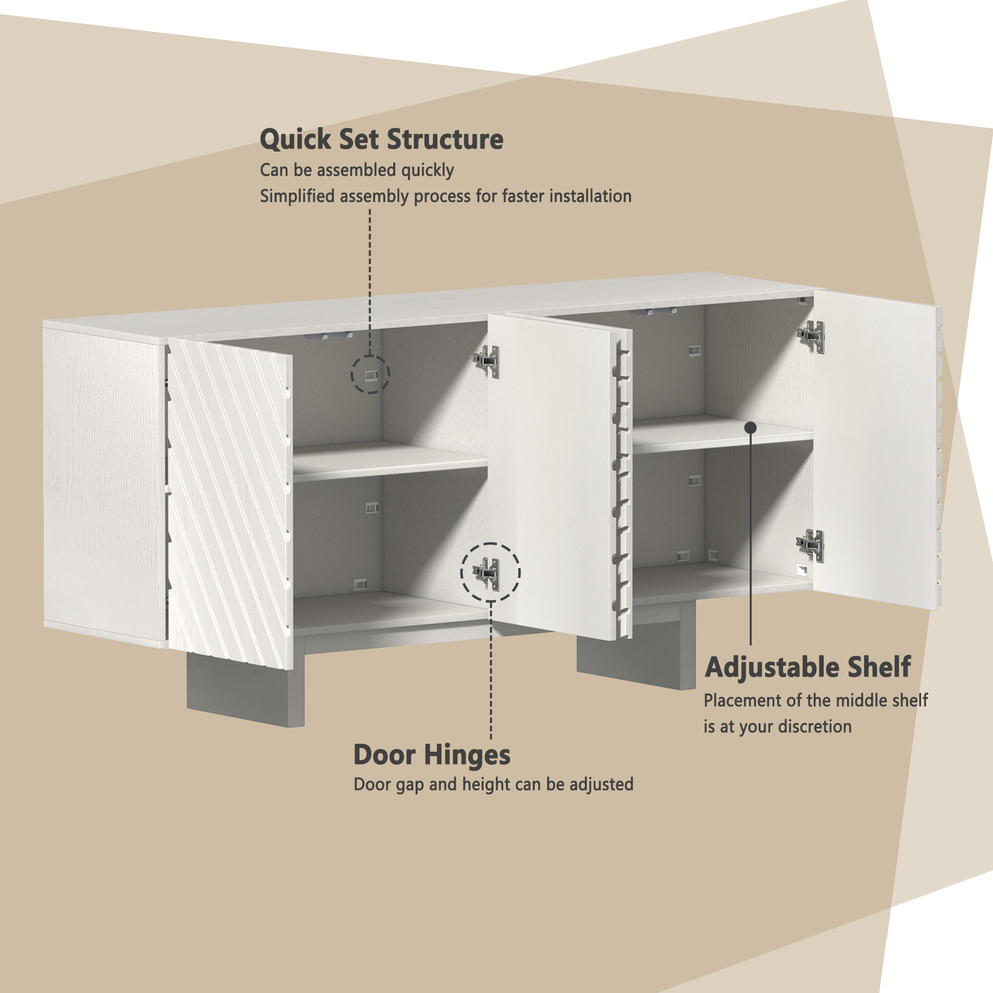 White/Brown MDF 4-Door 63 in. Wood Modern Grain Buffet Sideboard For Living Room, Foyer and Kitchen-Dining Room