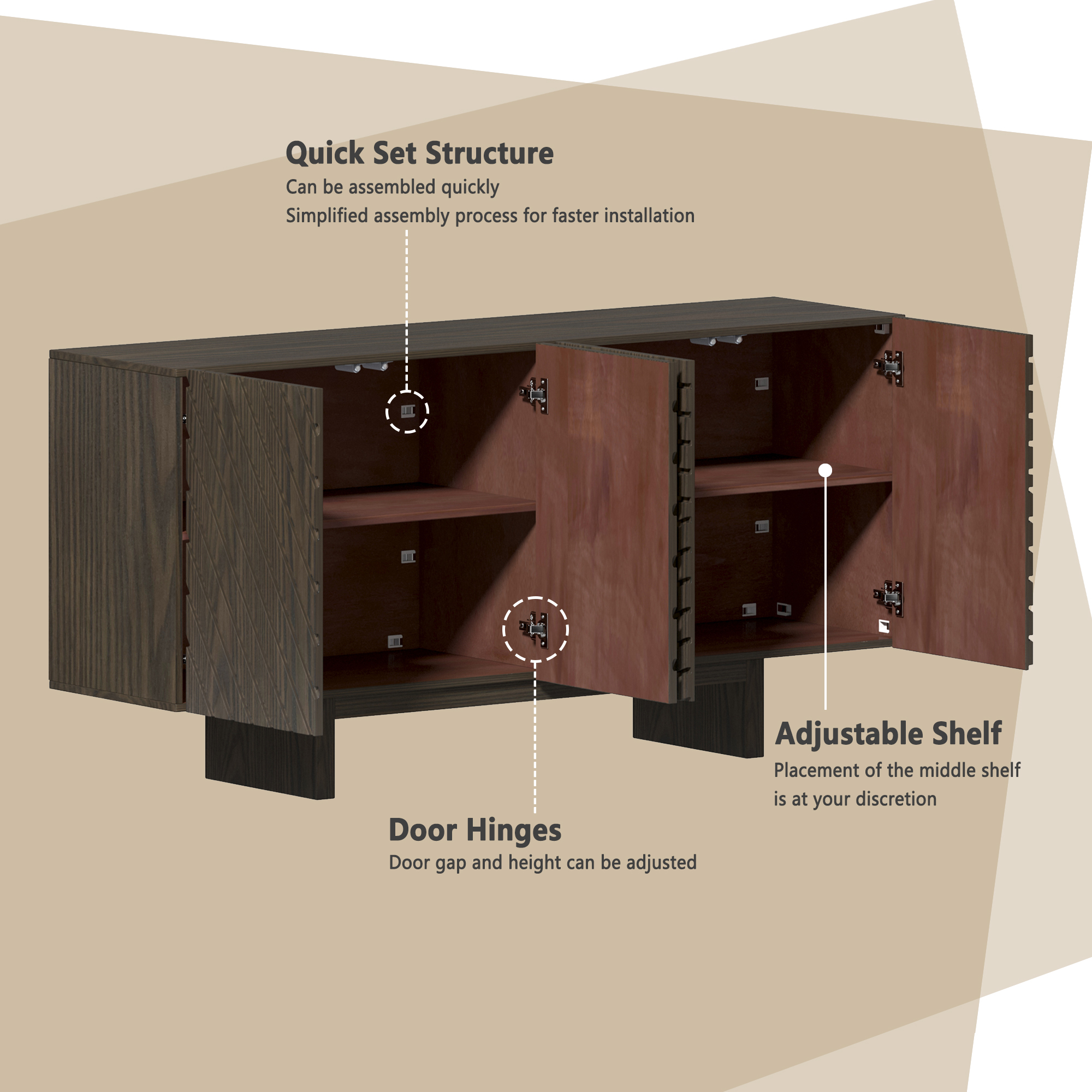 White/Brown MDF 4-Door 63 in. Wood Modern Grain Buffet Sideboard For Living Room, Foyer and Kitchen-Dining Room