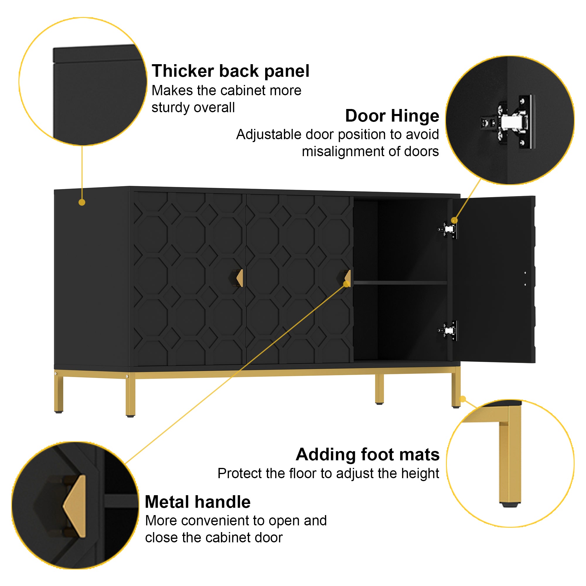 Modern Accent Cabinet, 2 Door Storage Cabinet Wood with Adjustable Shelf, Vintage Wooden Cabinet for Living Room Hallway Home Office