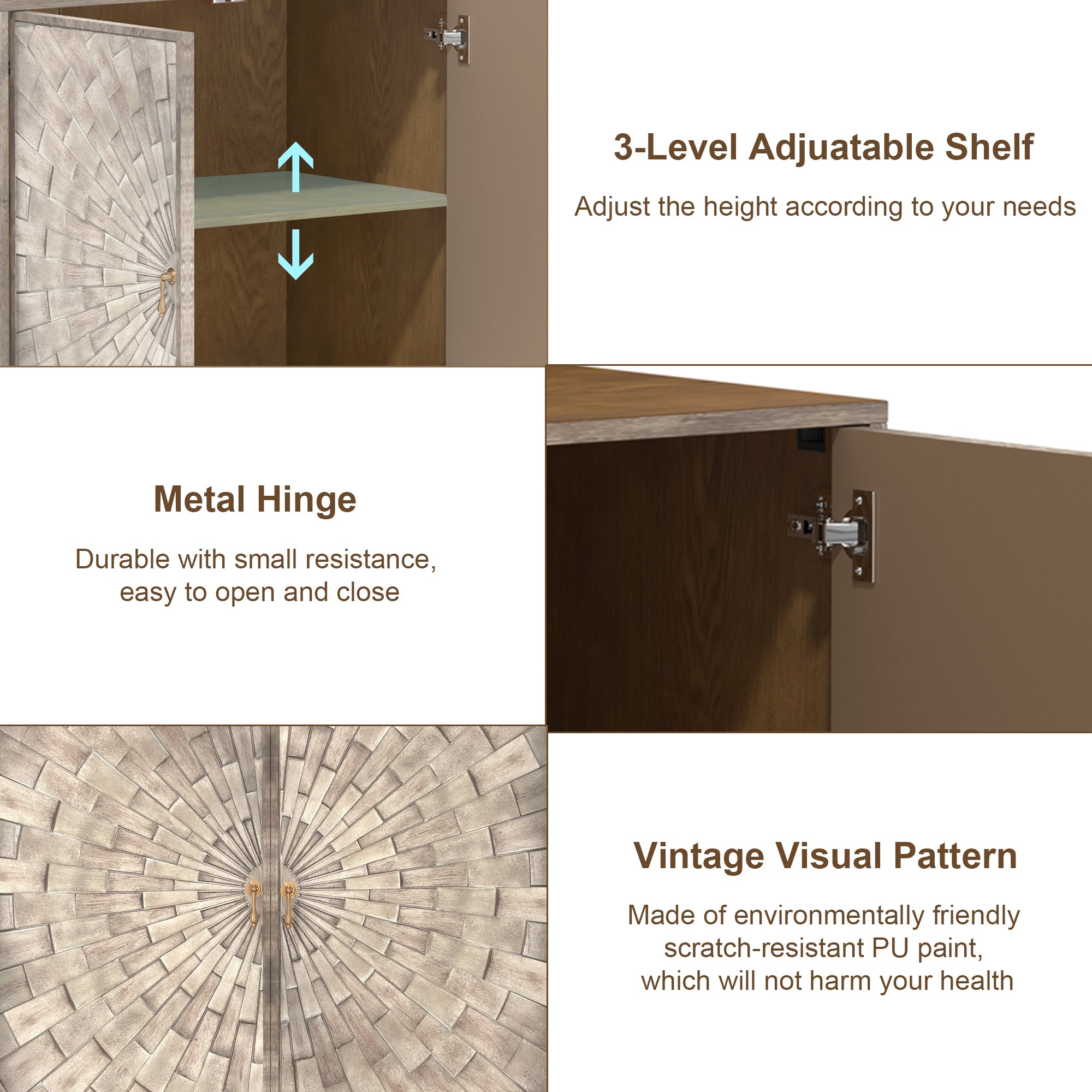 Clihome Kitchen Sideboard Buffet Table, Modern Sideboard Storage Cabinet with 2 Doors, Console Cupboard, Bookmatch Buffet for Living Room Entryway,