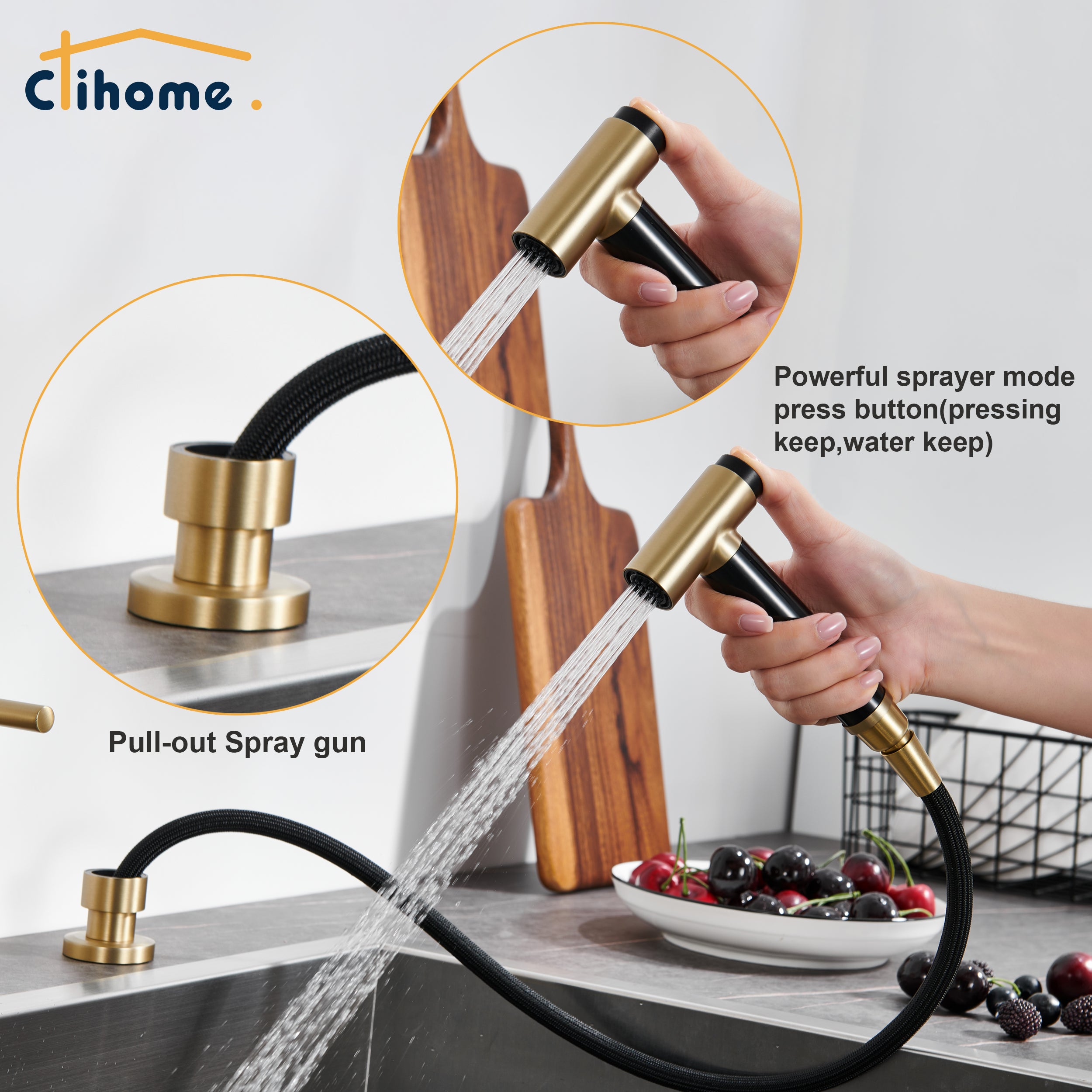 Double Handle Kitchen Faucet with Side Spray