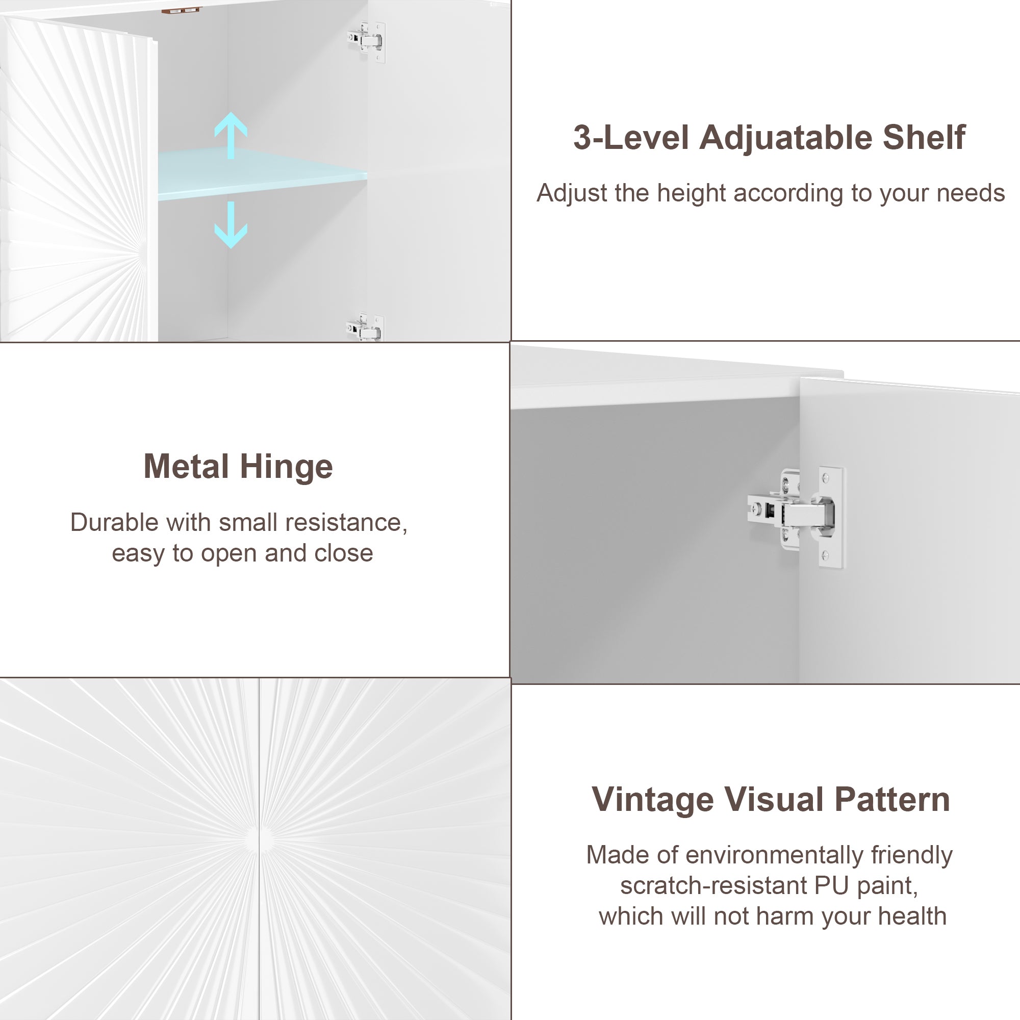 Modern Accent Cabinet, 2 Door Storage Cabinet Wood with Adjustable Shelf, Vintage Wooden Cabinet for Living Room Hallway Home Office