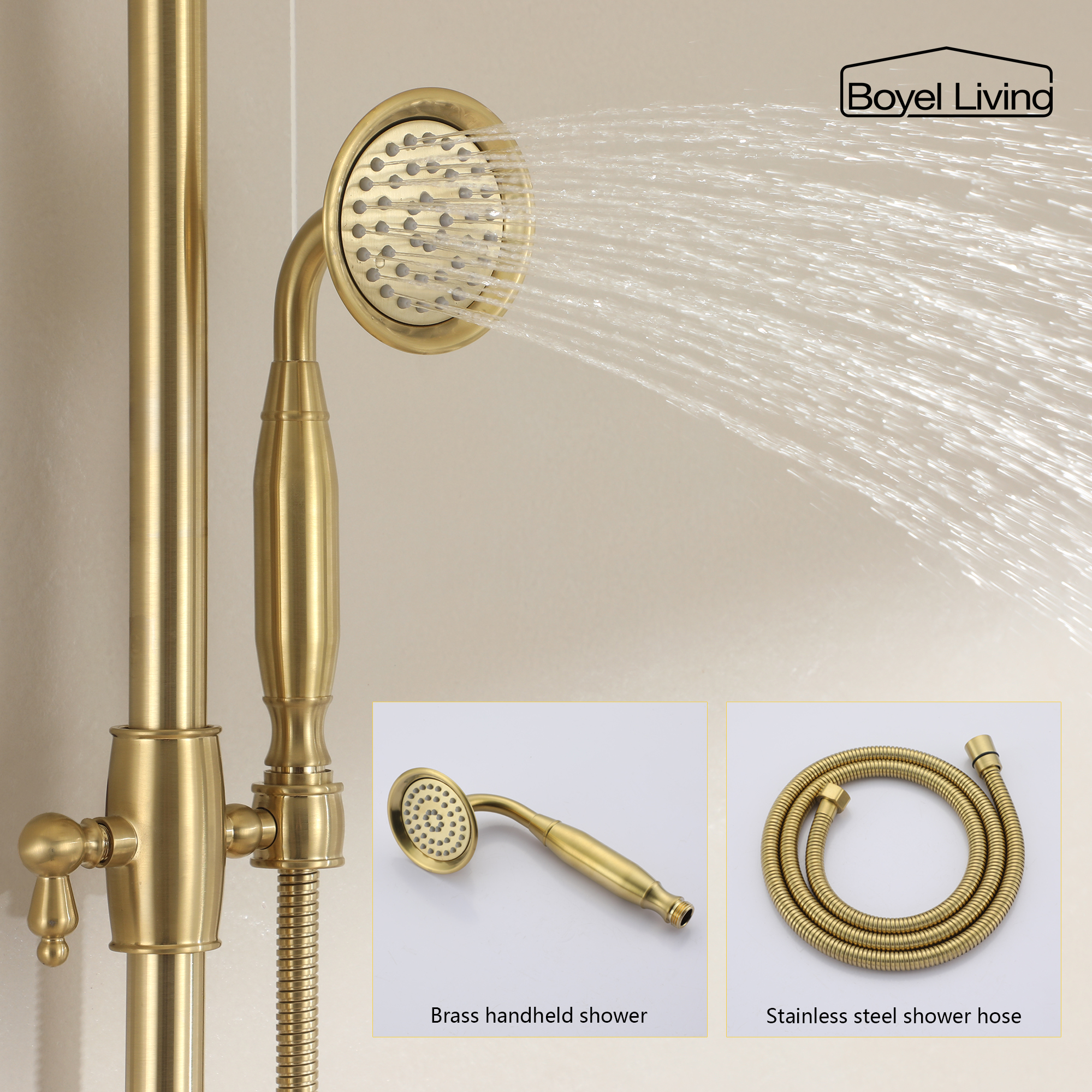 Boyel Living 8 in. Wall Mount Dual Shower Heads Rain Shower System with Hand Shower