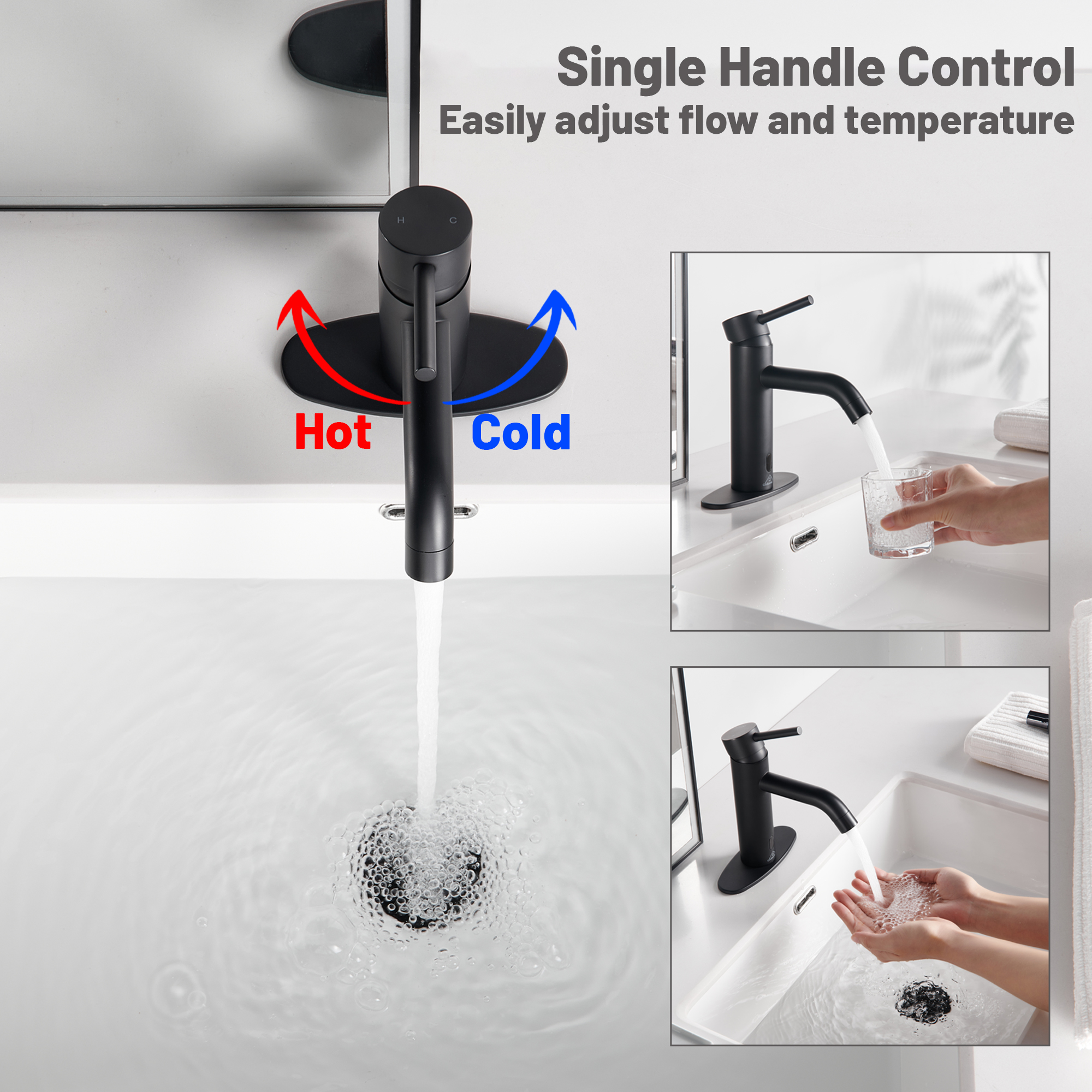 Infrared Sensor Single Handle Bathroom Basin Faucet with Pop-Up Drain, Modern Design