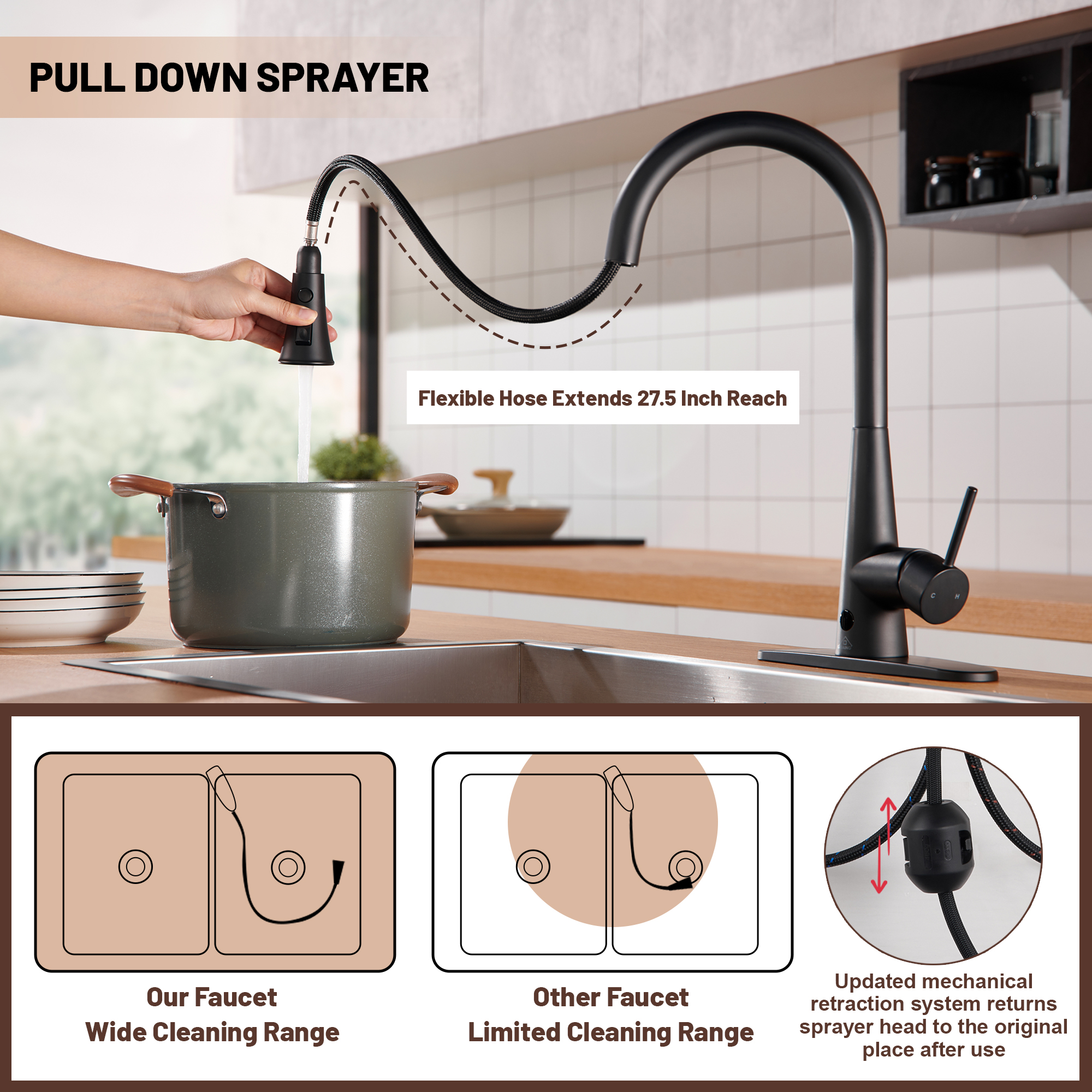 Single Handle Pull Down Sprayer Kitchen Faucet with Touchless Sensor,Dual Function