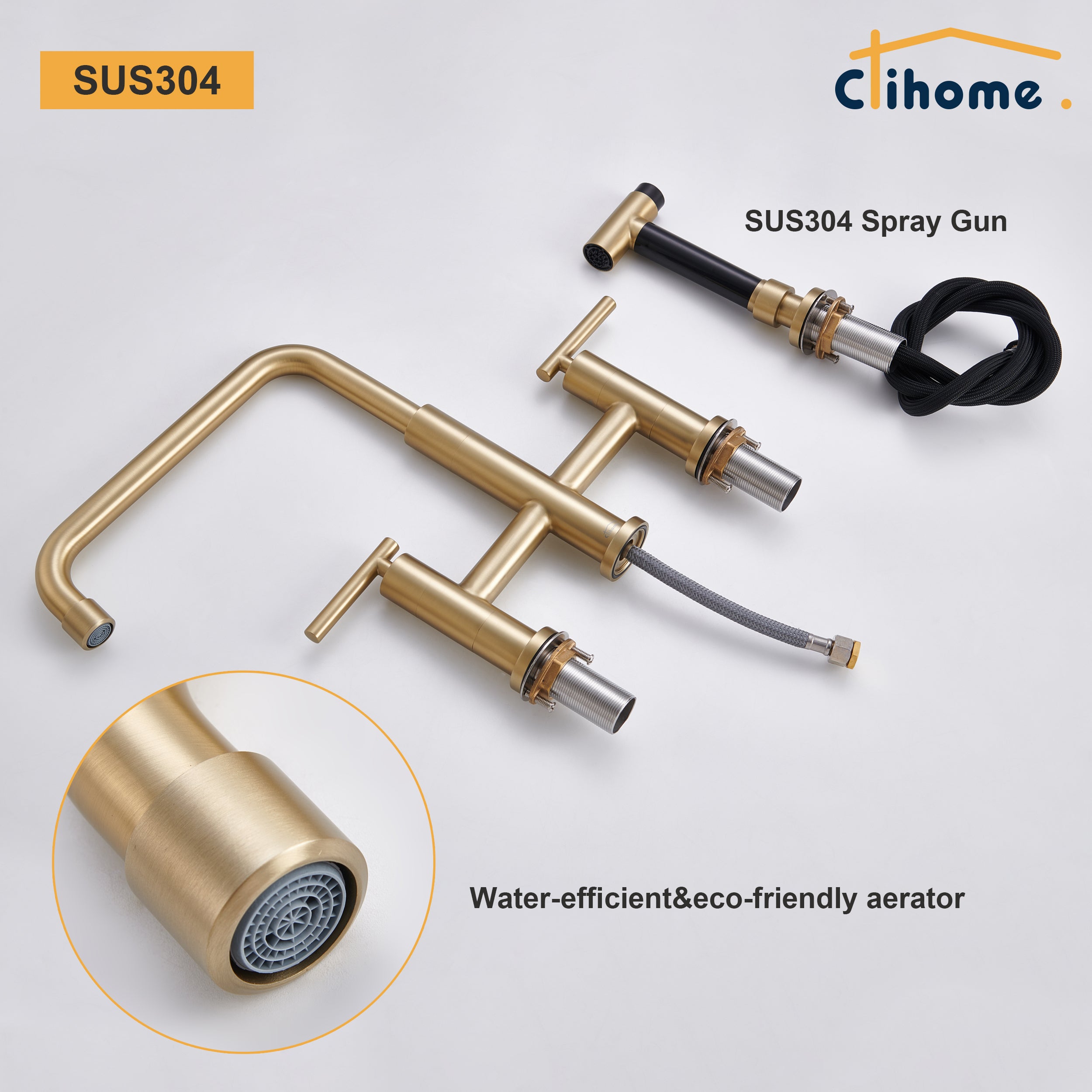 Double Handle Kitchen Faucet with Side Spray