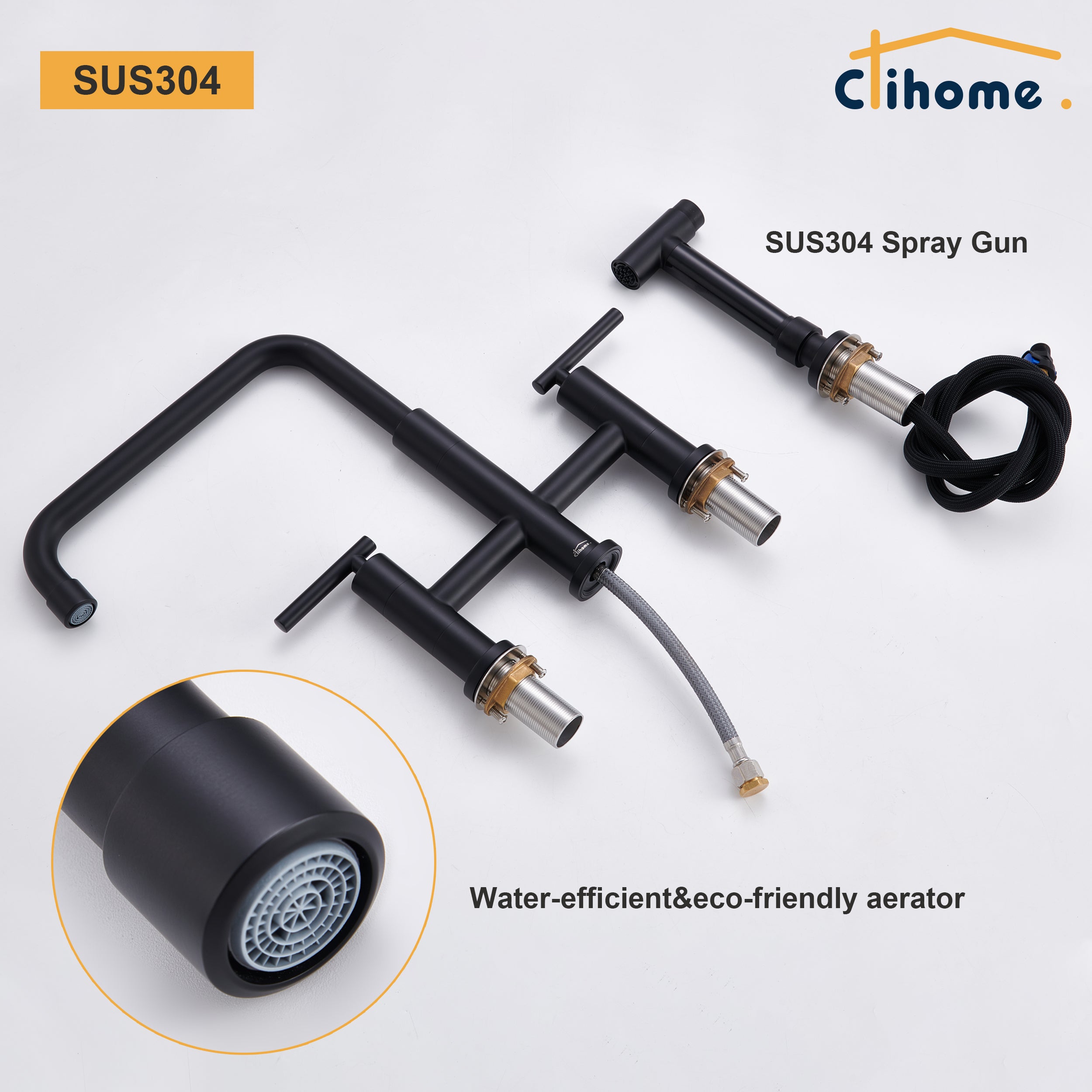 Double Handle Kitchen Faucet with Side Spray