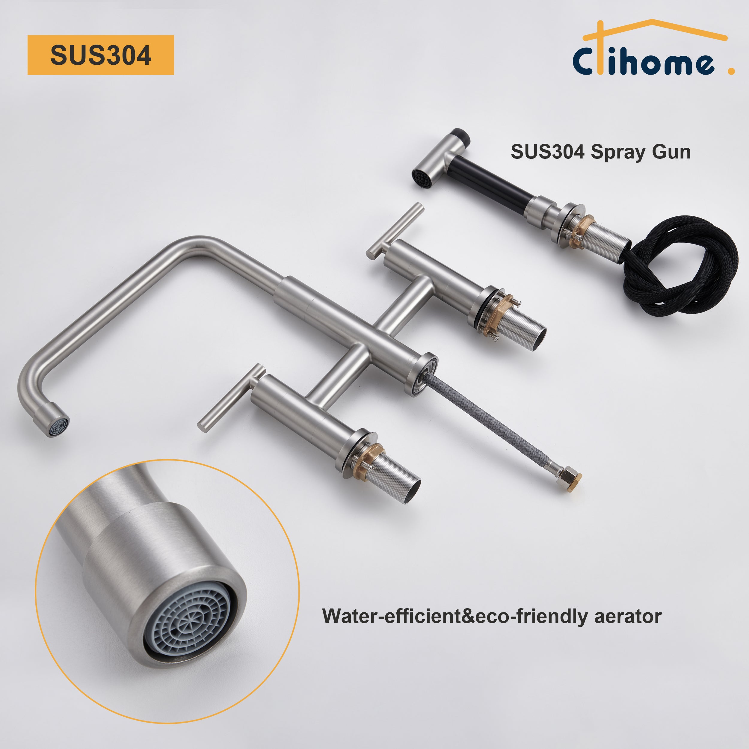 Double Handle Kitchen Faucet with Side Spray