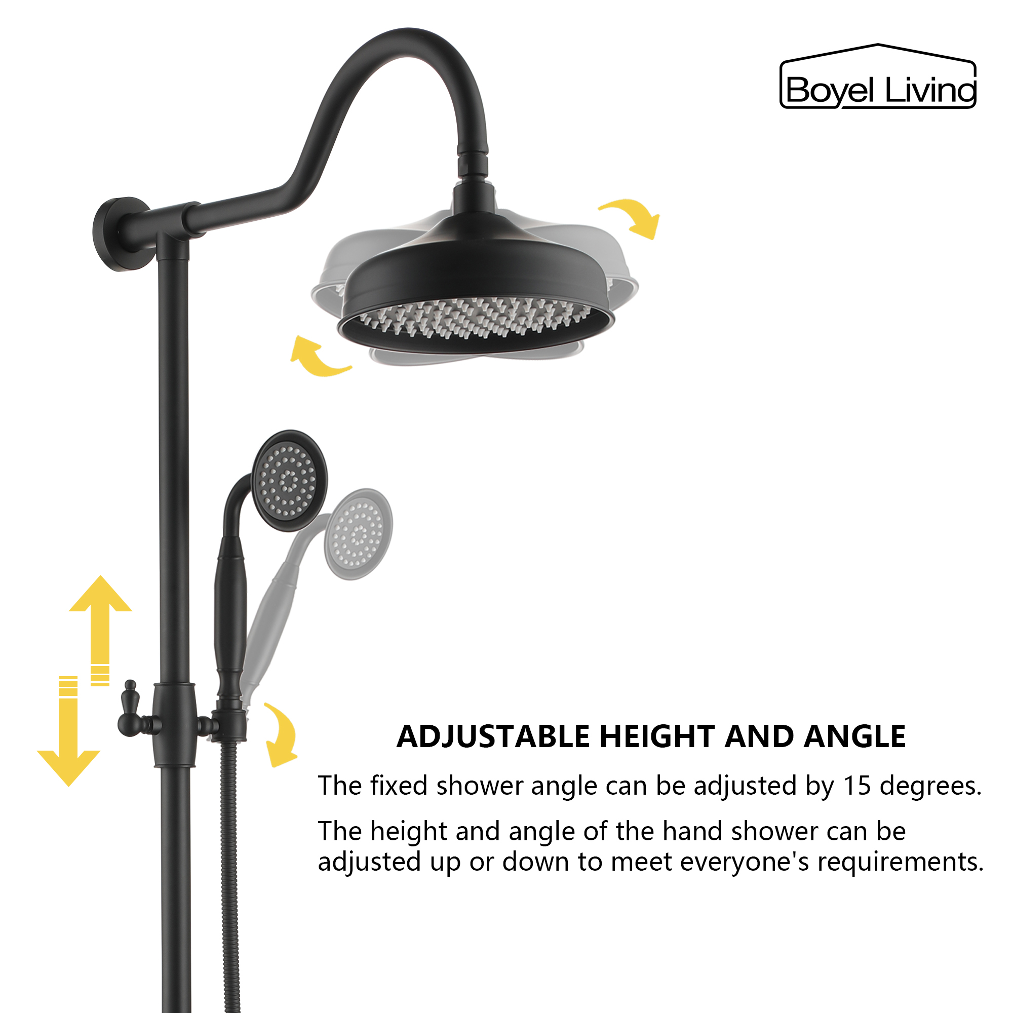 Boyel Living 8 in. Wall Mount Dual Shower Heads Rain Shower System with Hand Shower