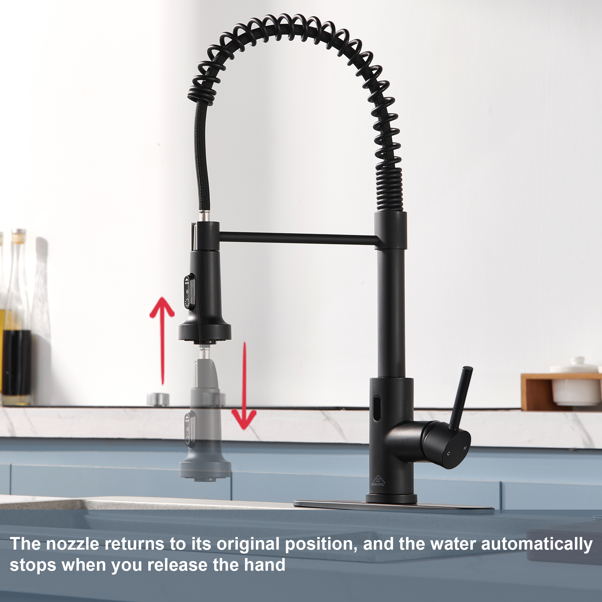 3-Mode Single Handle Pull-Down Sprayer Kitchen Faucet with Touchless Sensor and Includes Deckplate