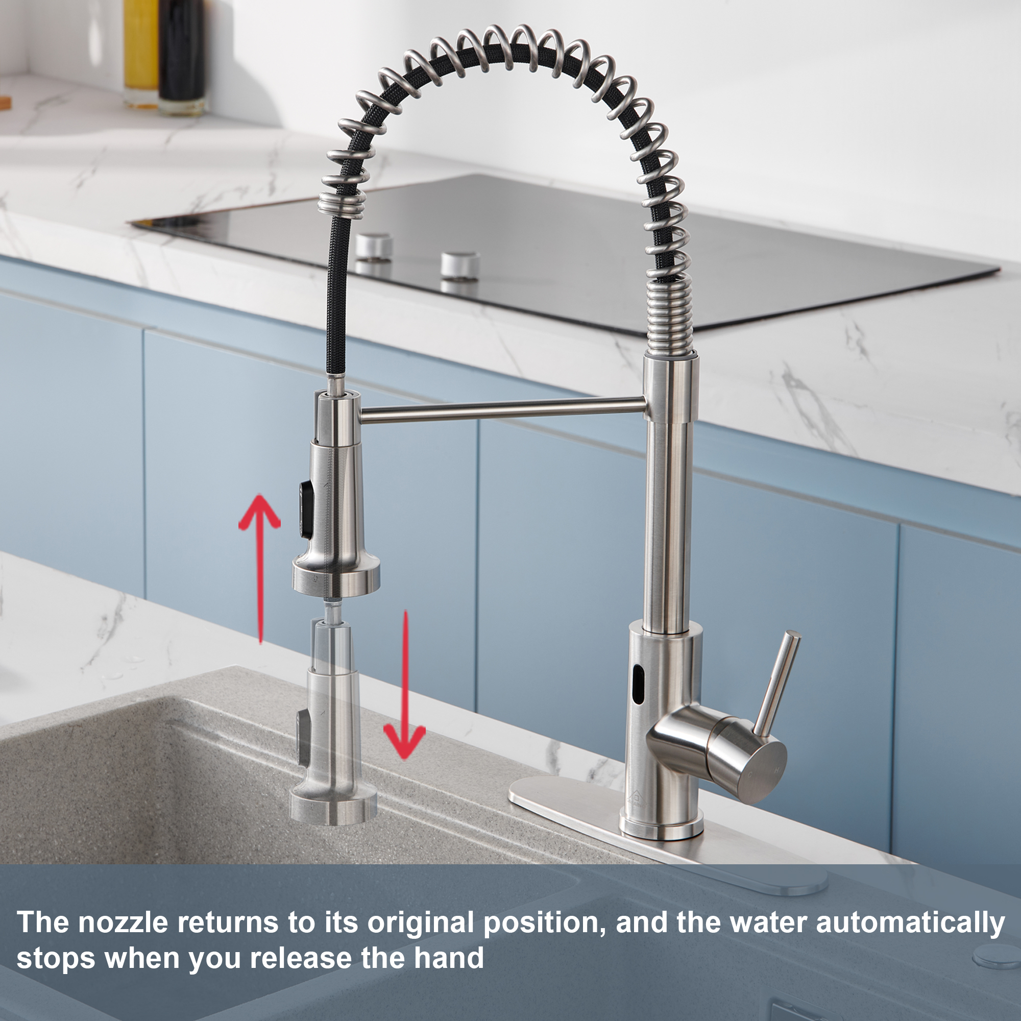 3-Mode Single Handle Pull-Down Sprayer Kitchen Faucet with Touchless Sensor and Includes Deckplate